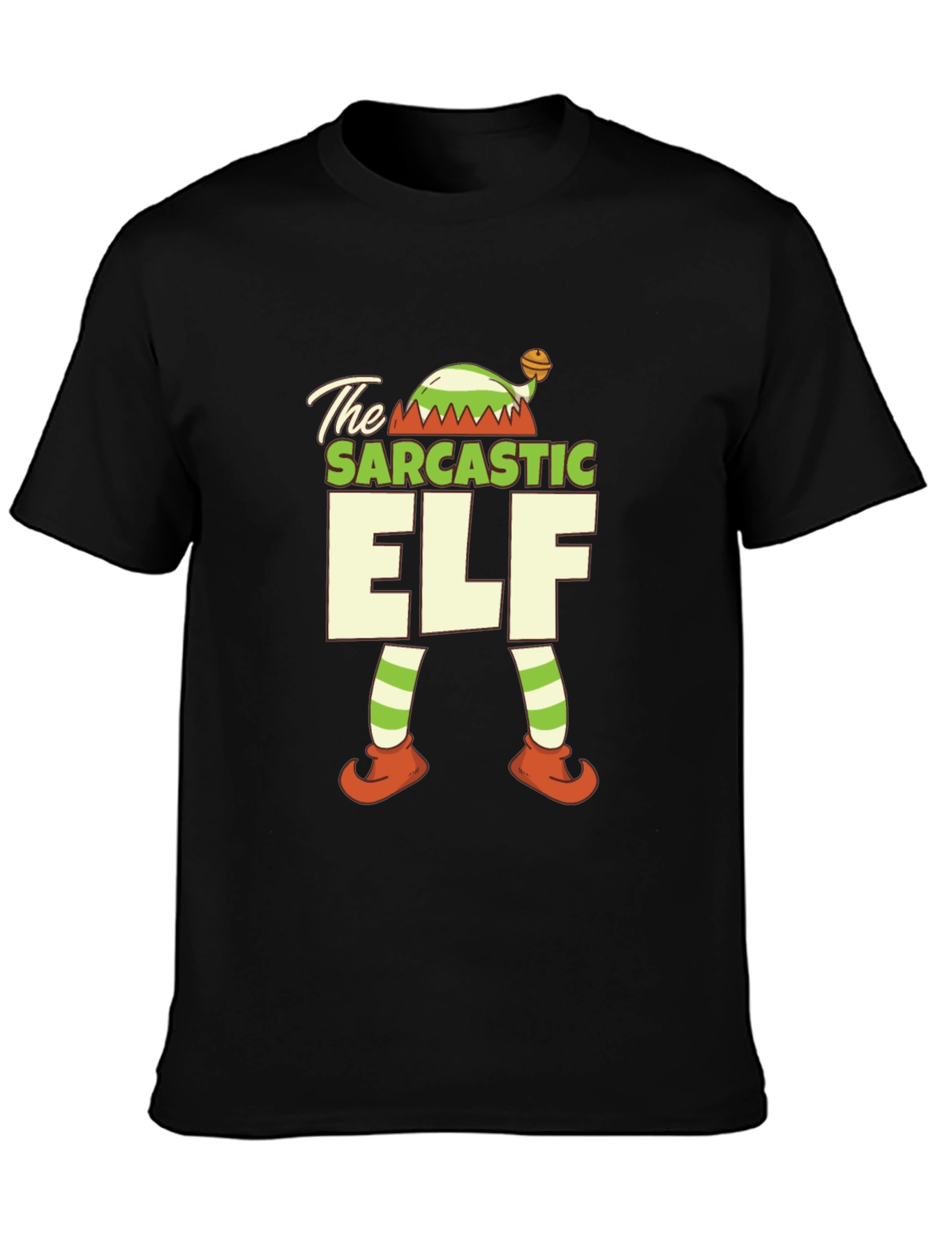 Black Sarcastic Elf Holiday T-Shirt view 3