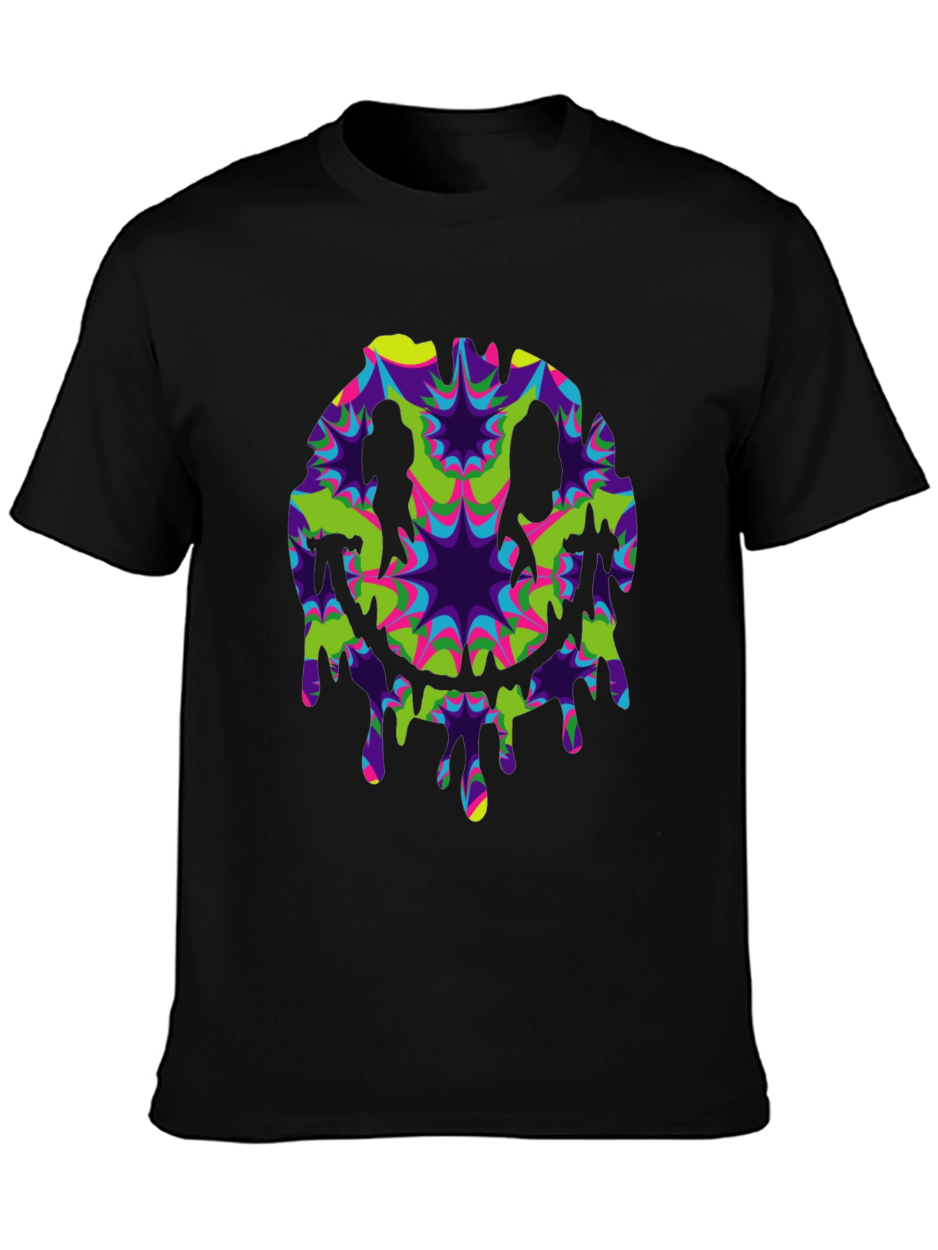 Black Psychedelic Dripping Smiley Face Black Tee view 3