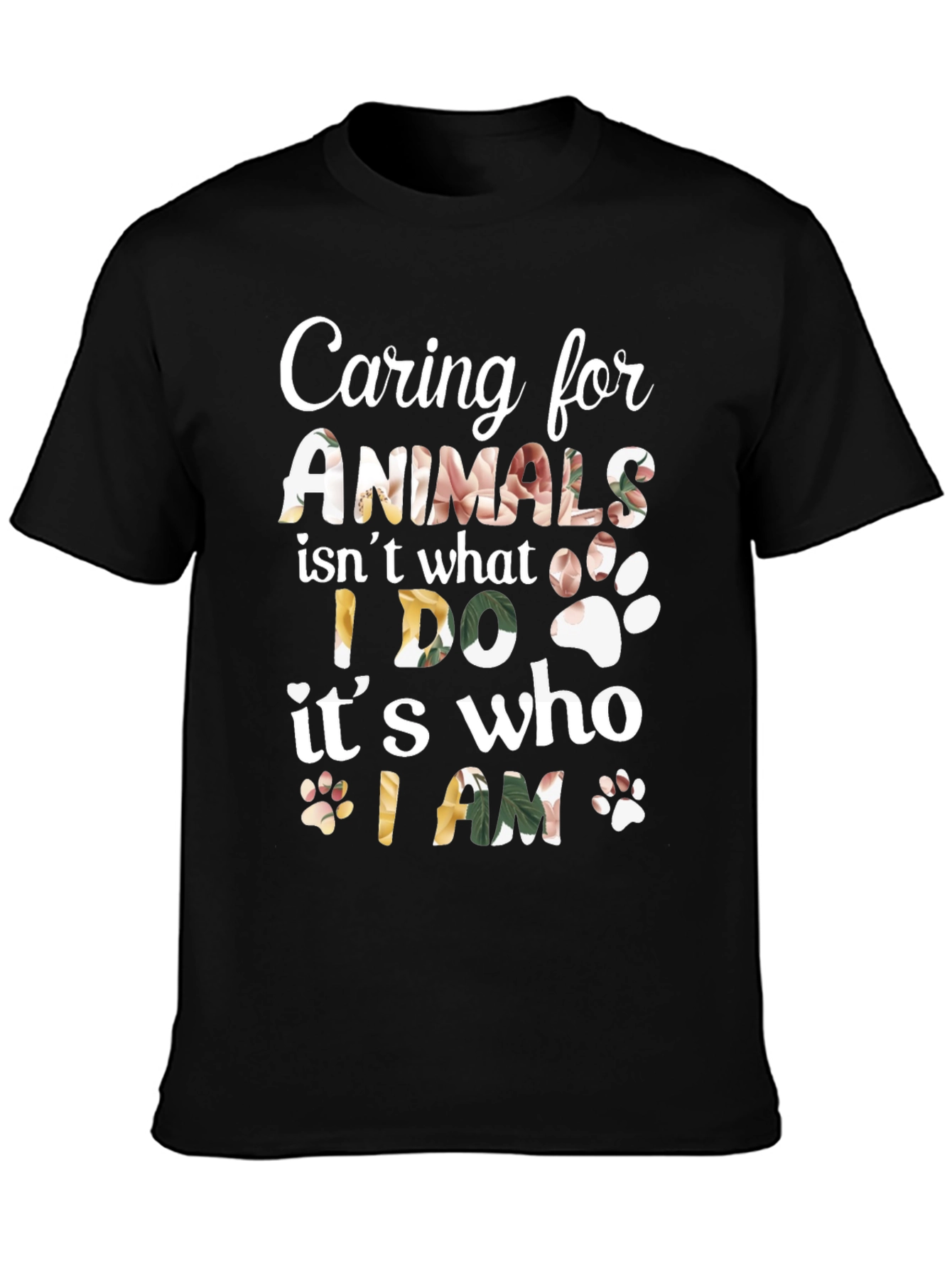 Black Caring for Animals Floral Print T-Shirt view 3