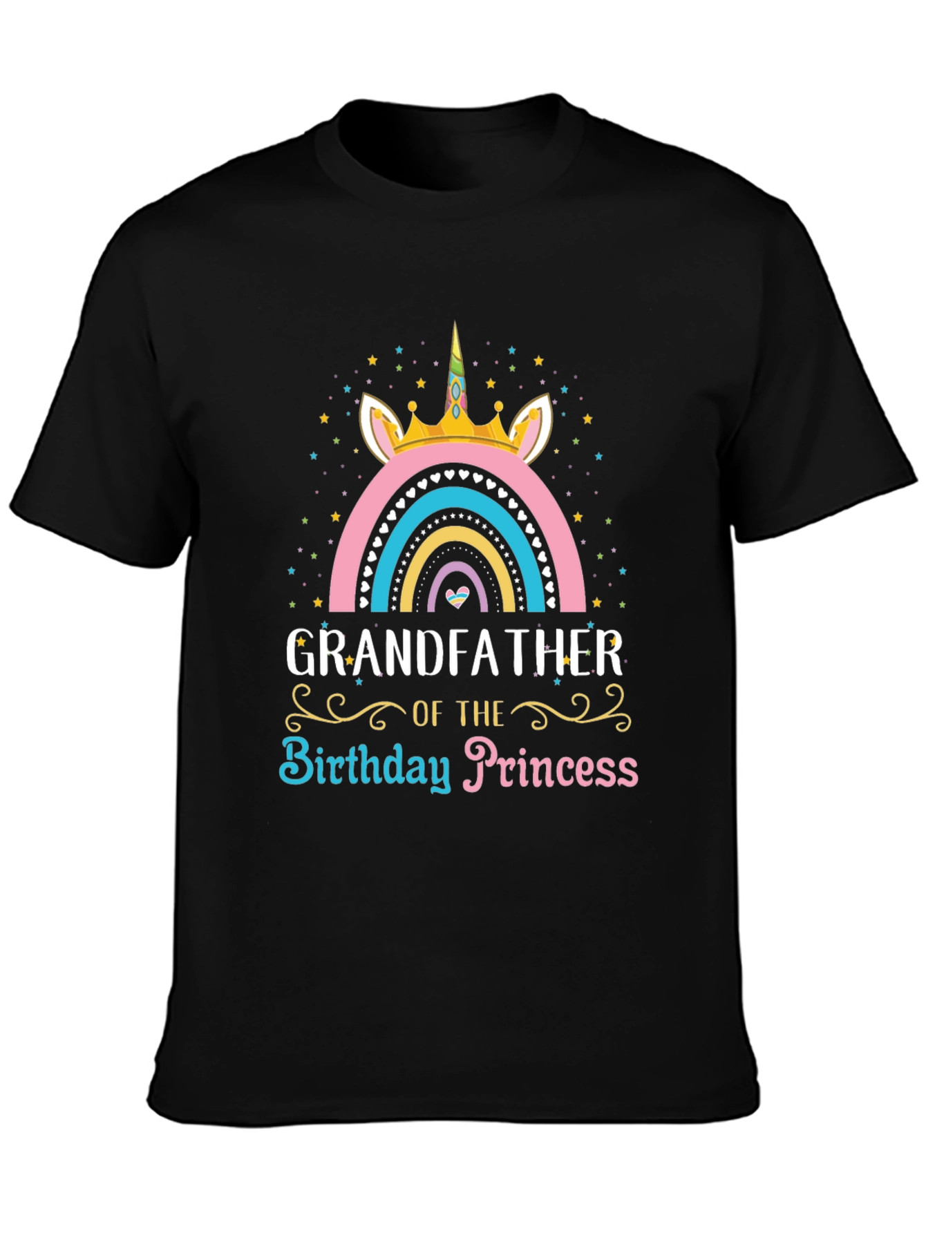 Black Grandfather of the Birthday Princess Unicorn T-Shirt view 3