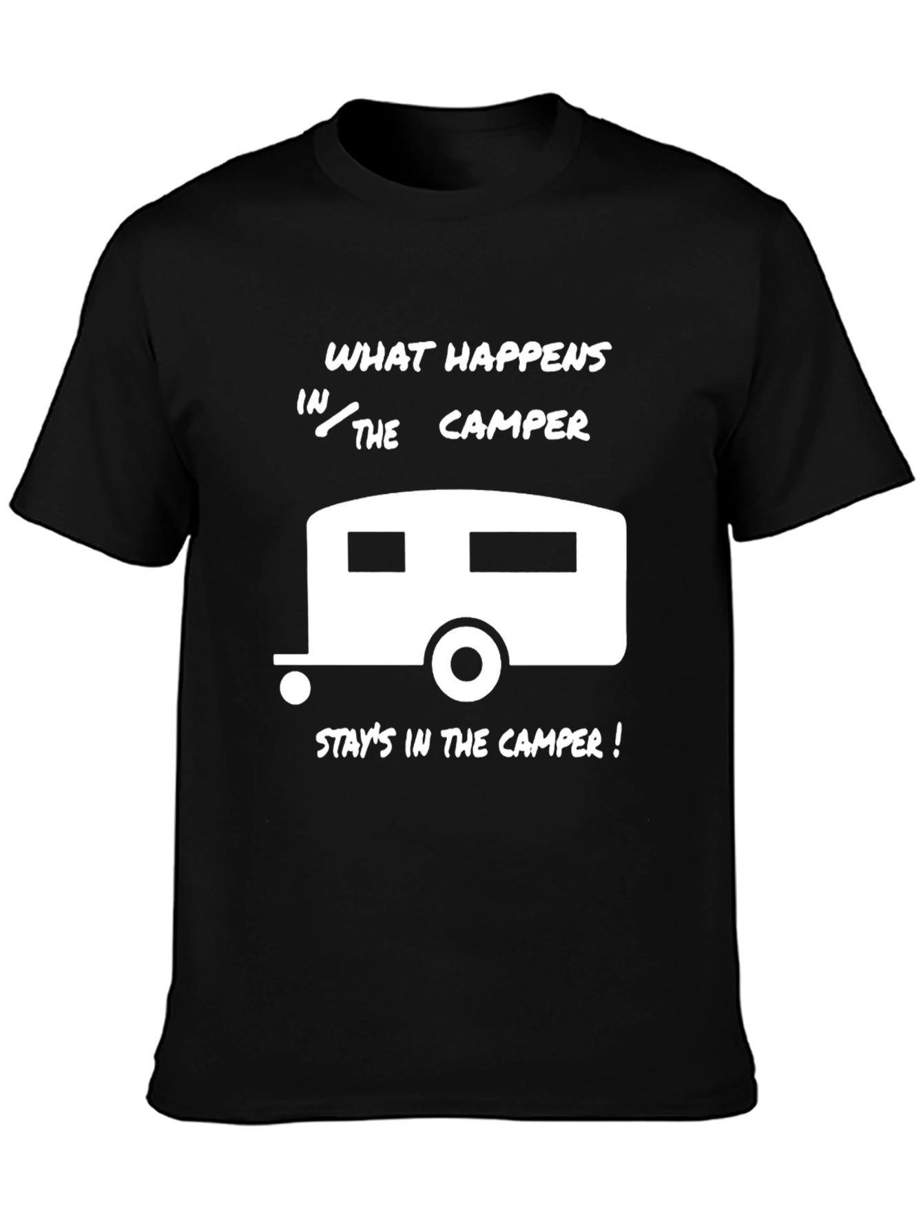Black Camper Adventure T-Shirt - What Happens In The Camper Stays... view 3
