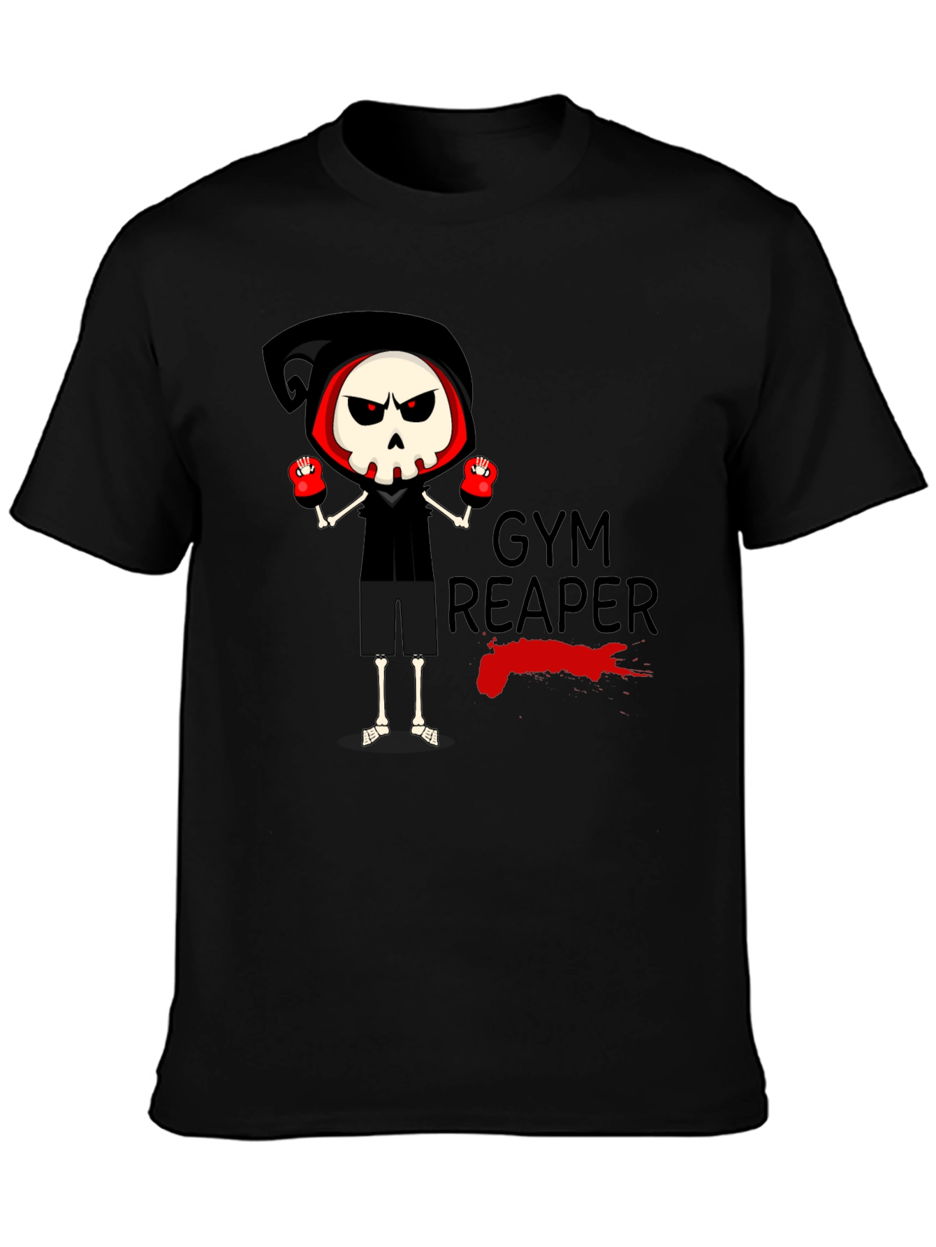 Black Gym Reaper Graphic Tee - Skeleton Boxer Design view 3