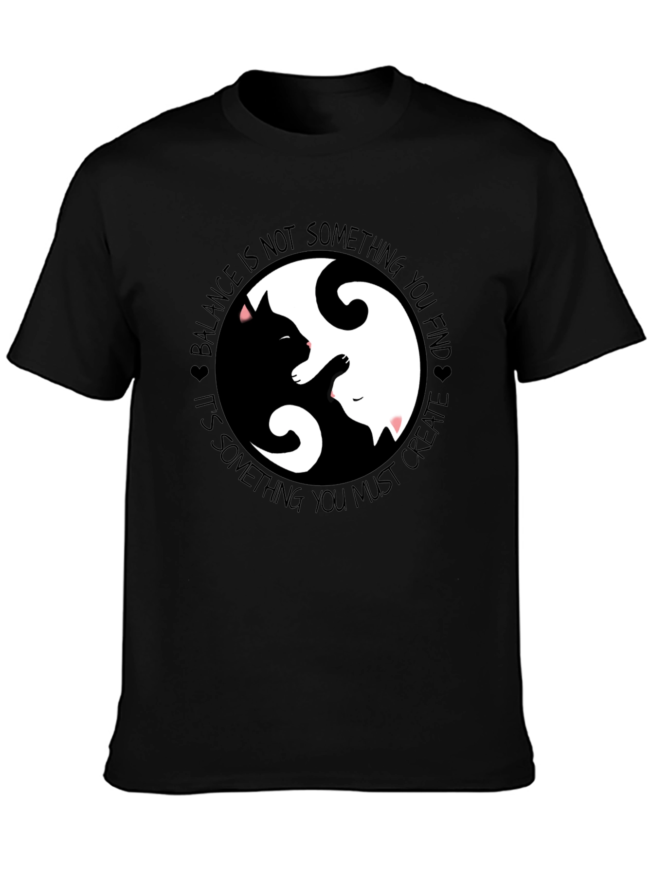 Black Yin Yang Cats Graphic T-Shirt Balance and Harmony view 3