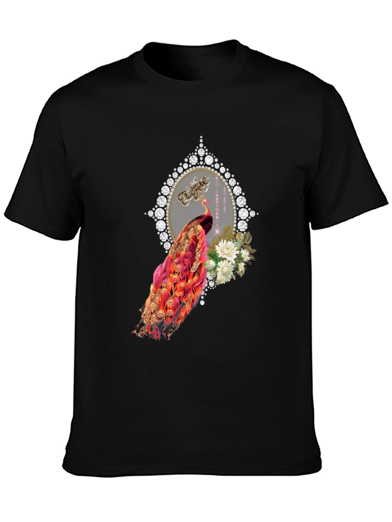 Elegant Peacock Graphic Tee - Diamond Frame - 3