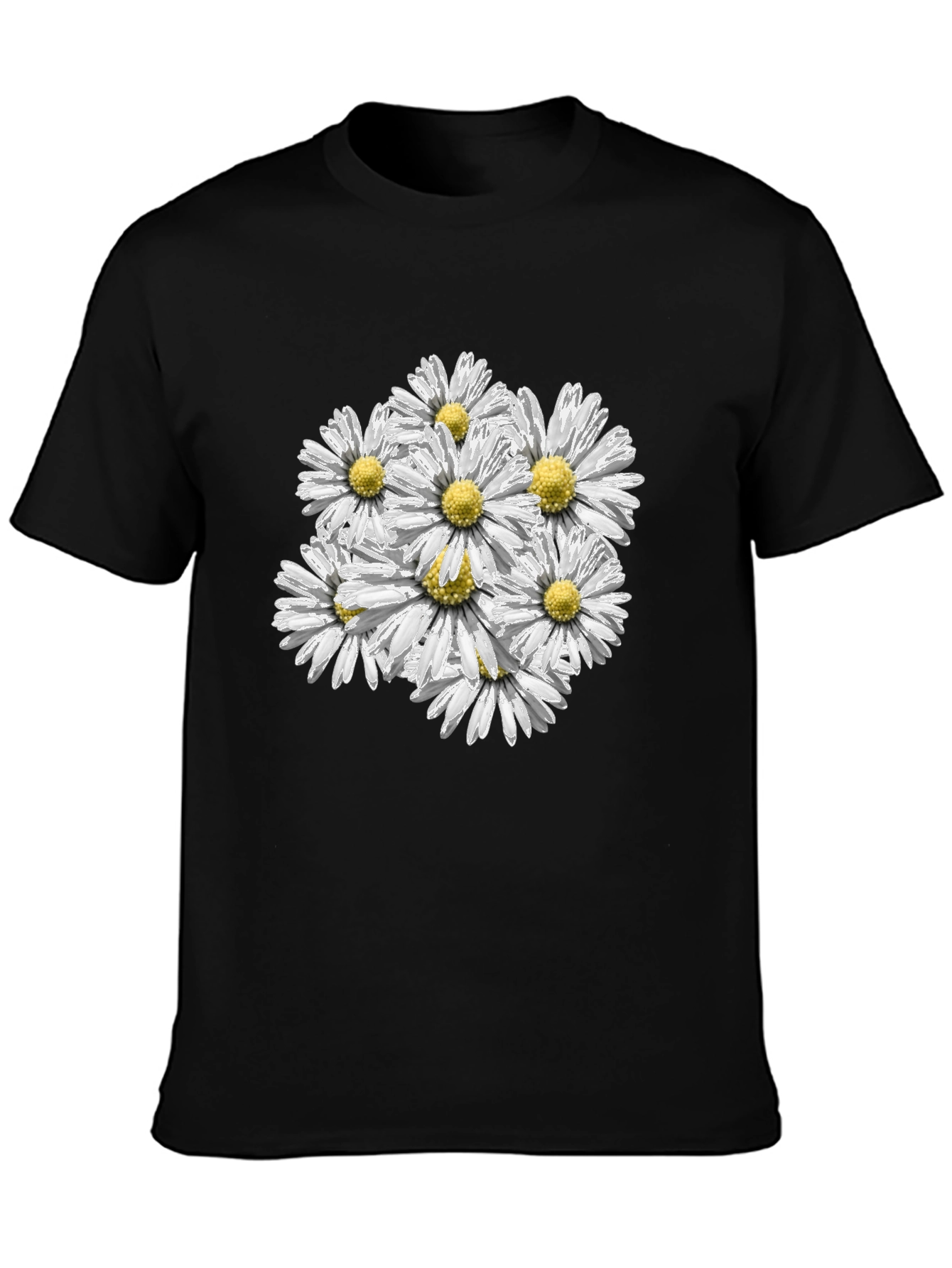 Black Daisy Bouquet Graphic Tee - Black Cotton Comfort view 3
