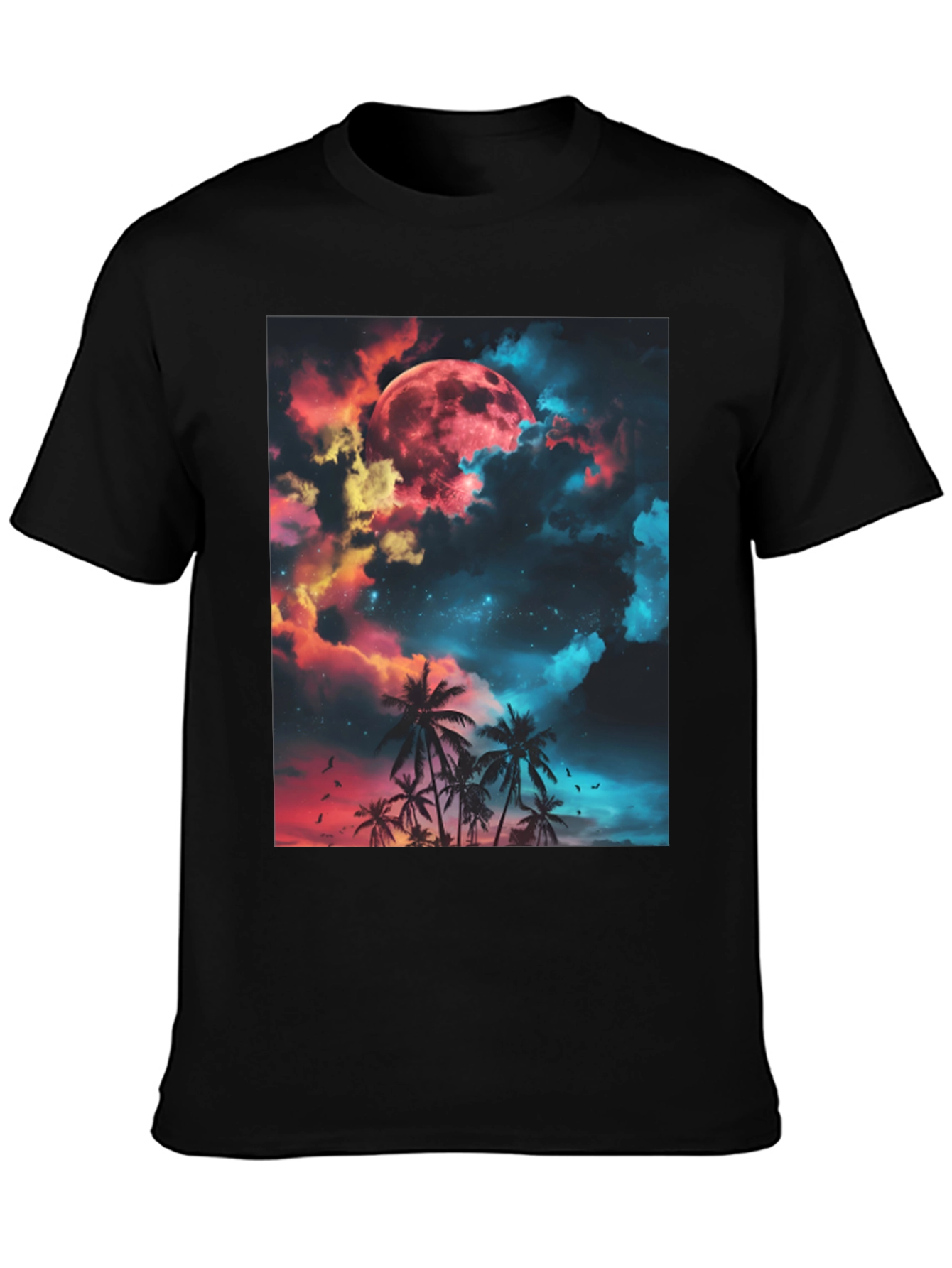 Black Tropical Moon Graphic T-Shirt view 3
