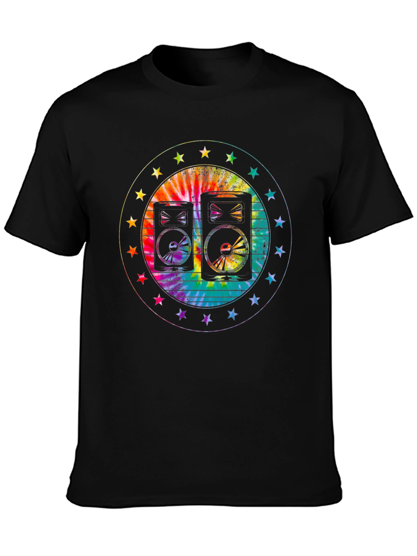 Black Retro Speaker Tie-Dye Graphic Tee view 3