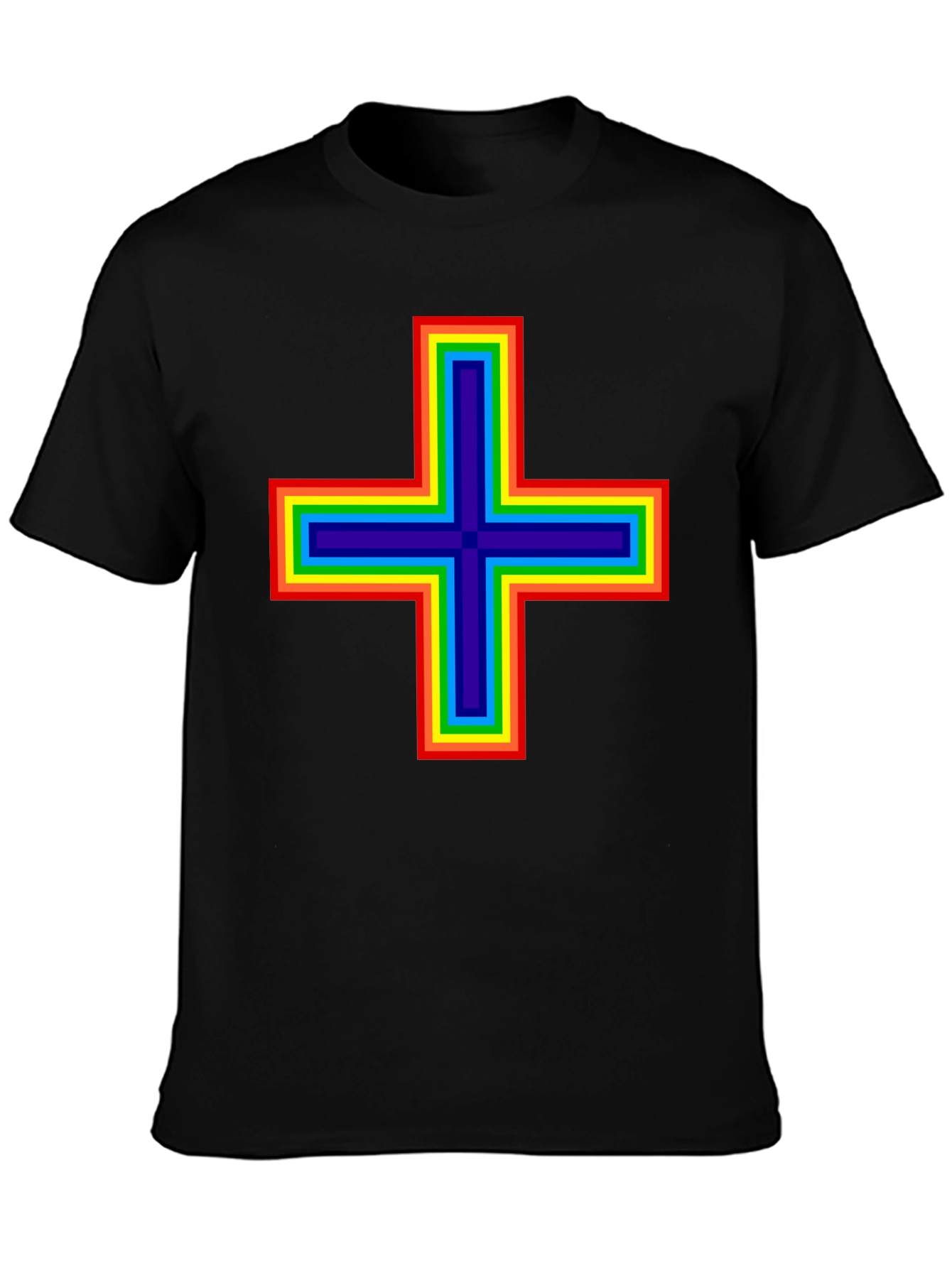 Black Rainbow Plus Sign Graphic T-Shirt - Black Cotton Blend Tee view 3