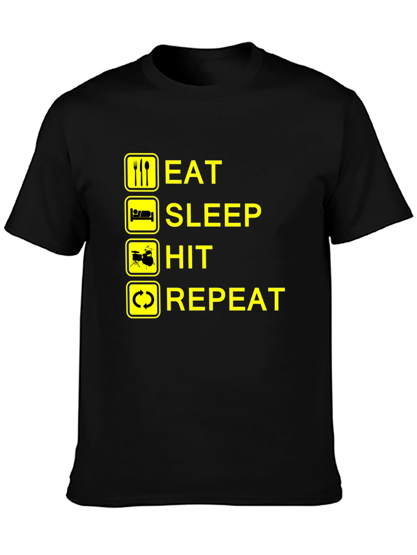Black Eat Sleep Hit Repeat Drummer T-Shirt view 3