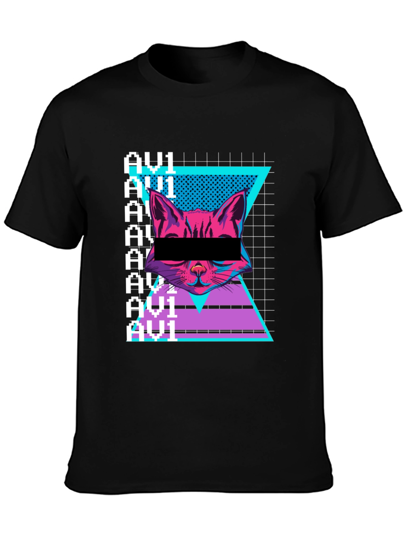 Black Cyberpunk Cat Graphic Tee - Retro Style view 3
