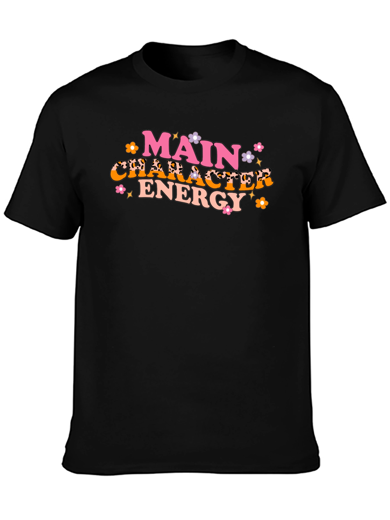 Black Main Character Energy Graphic Tee - Black Cotton T-Shirt view 3