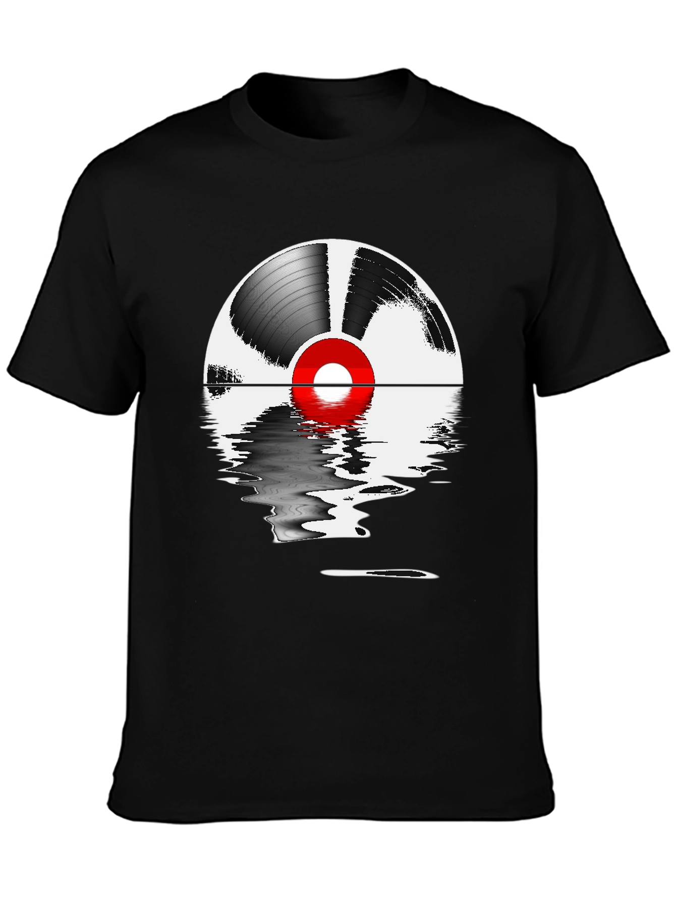 Black Vinyl Record Reflection Graphic Tee view 3