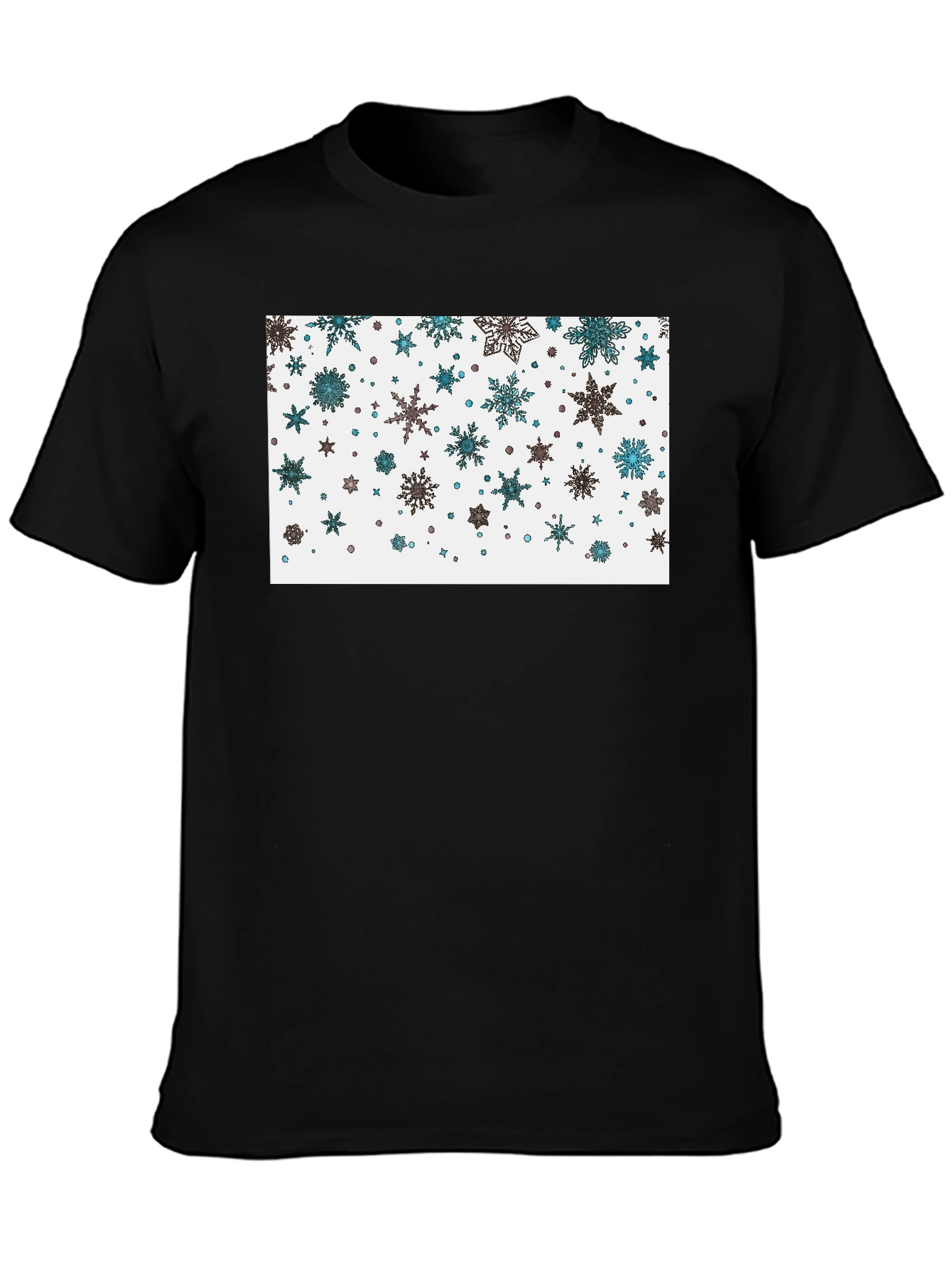 Black Snowflake Pattern Black T-Shirt view 3