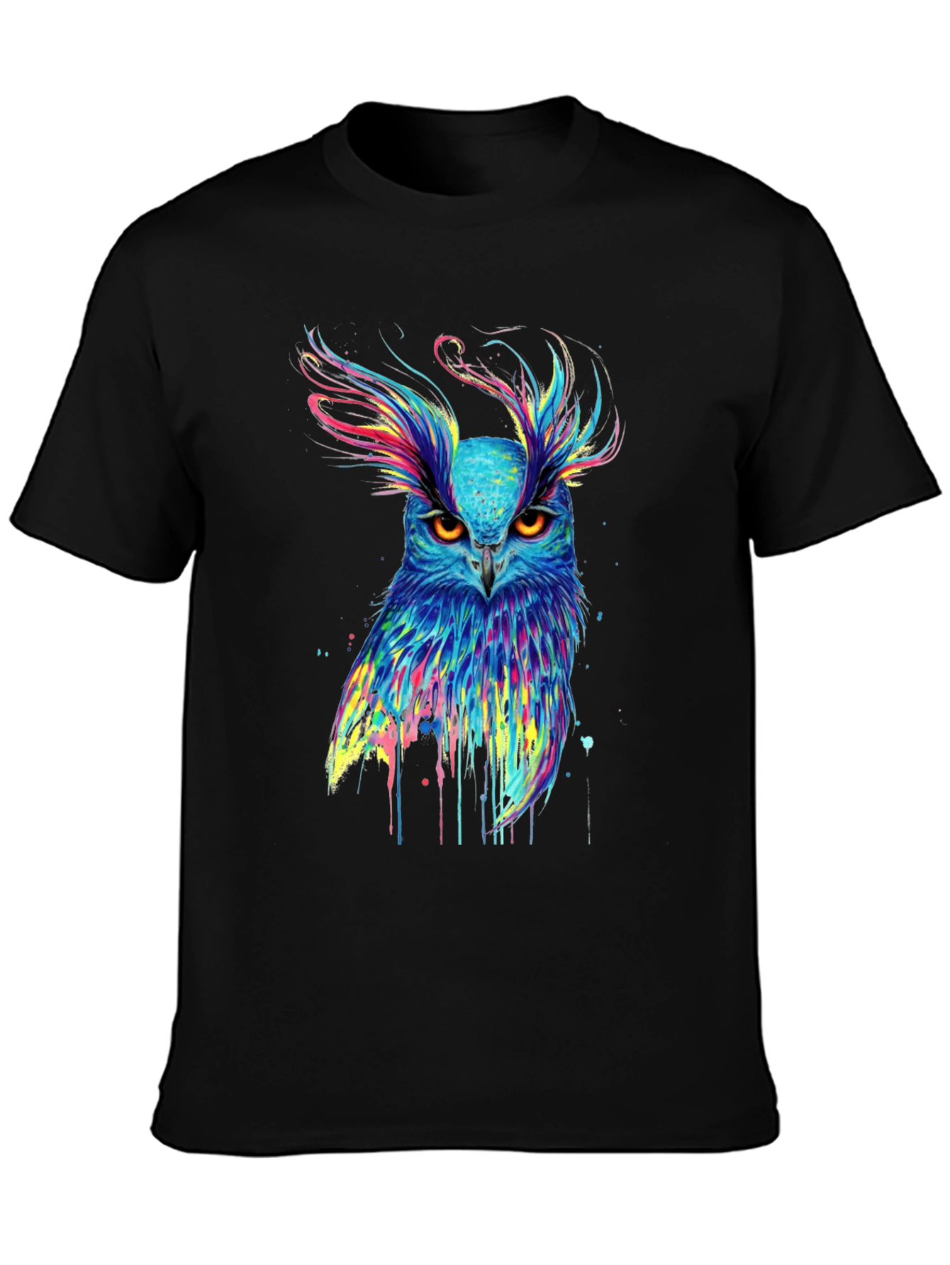 Black Colorful Owl Graphic Print Black T-Shirt view 3