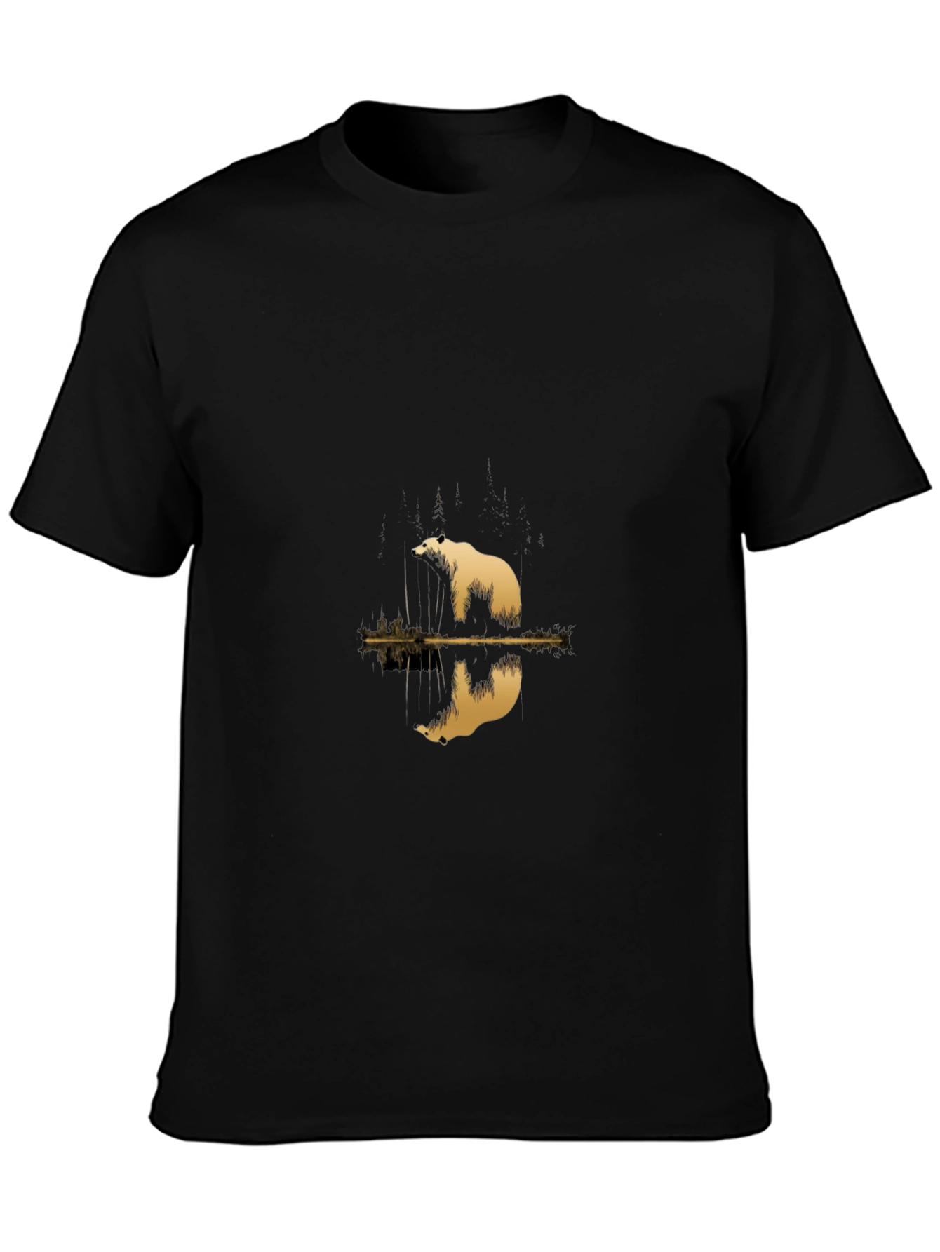 Black Men's Black Tee with Polar Bear Reflection Graphic view 3