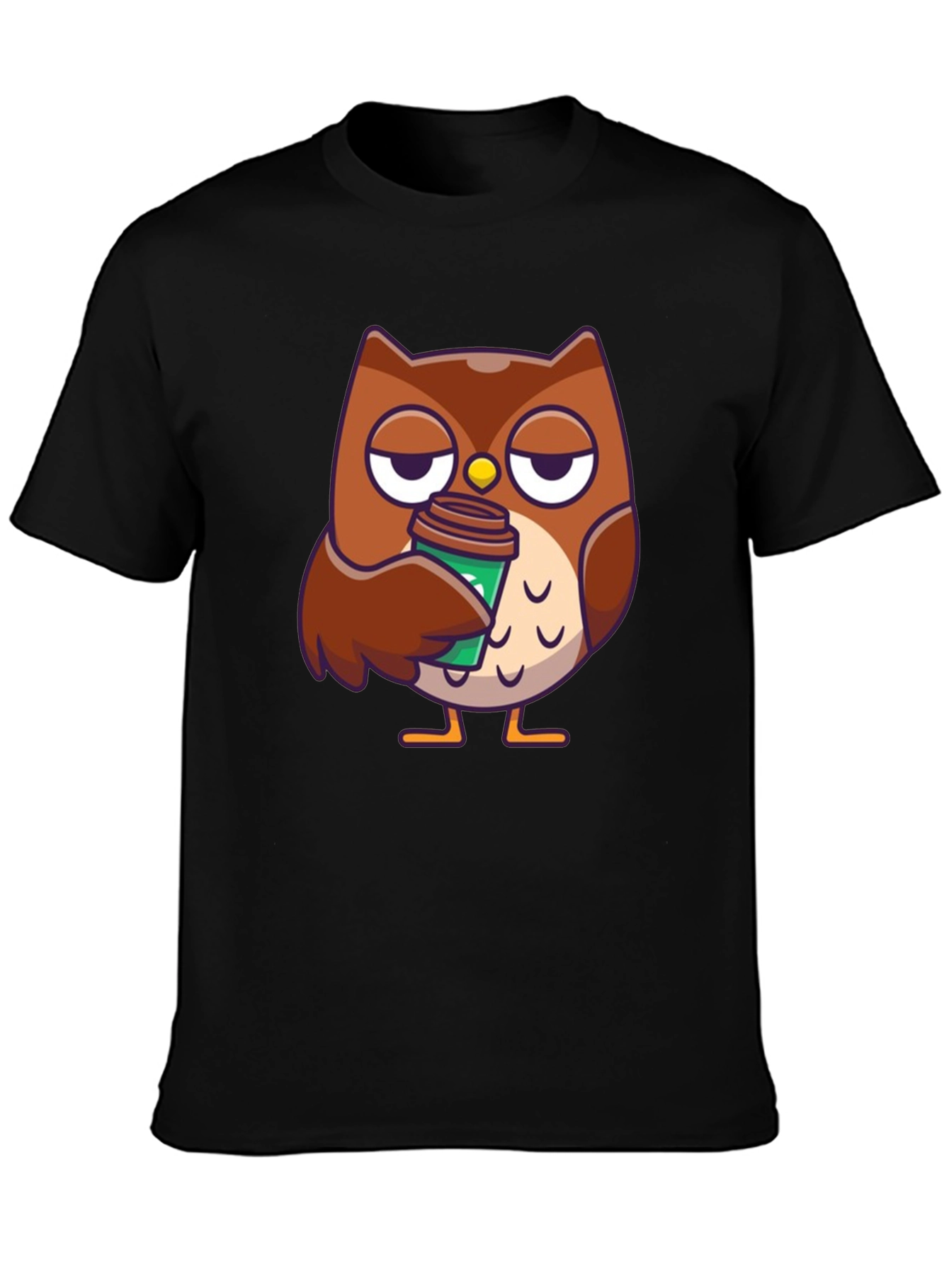 Black Sleepy Owl Coffee T-Shirt - Black Cotton Graphic Tee view 3