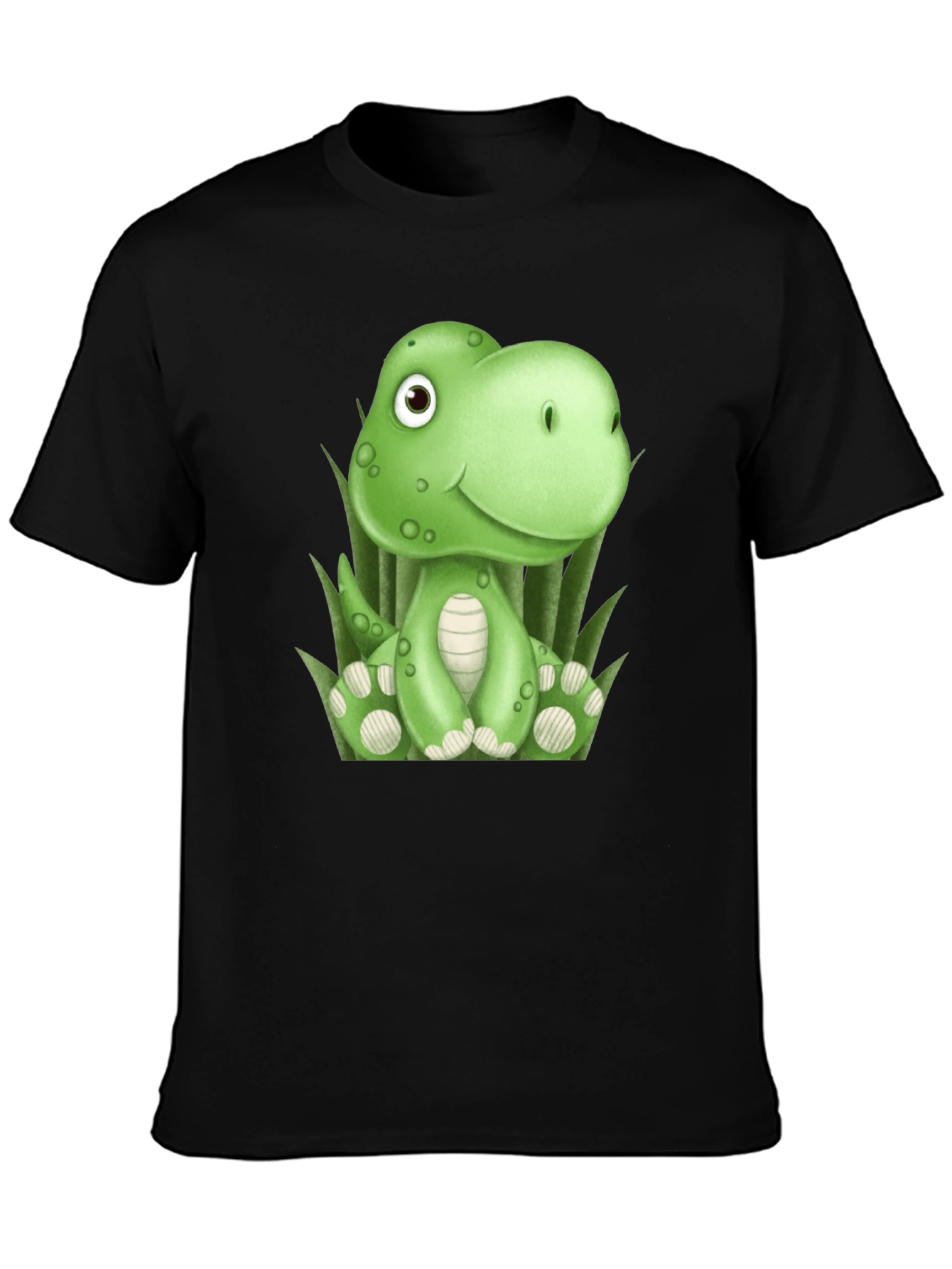 Black Cute Cartoon Dinosaur Black T-Shirt view 3