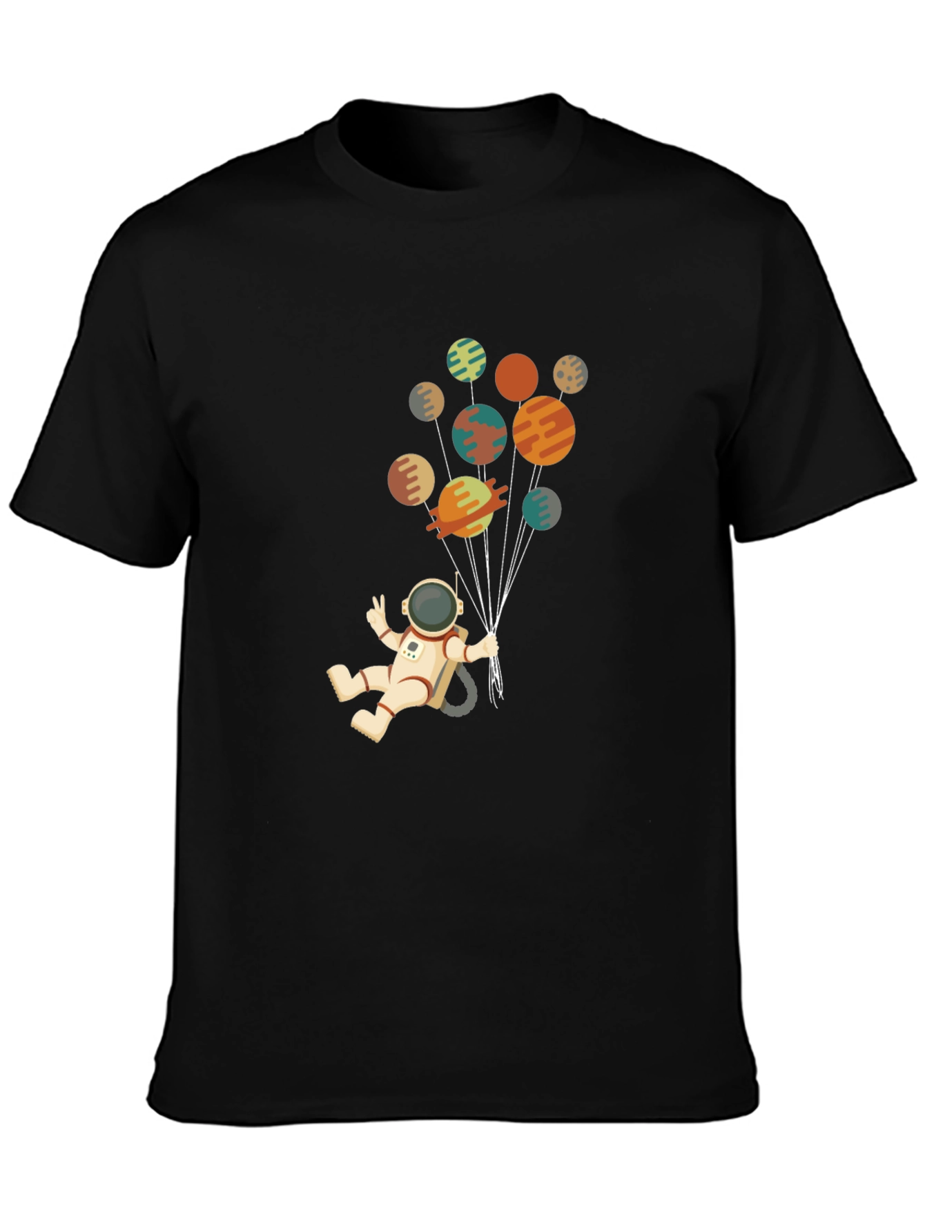 Black Astronaut Planets Graphic Tee - Black Cotton Blend view 3