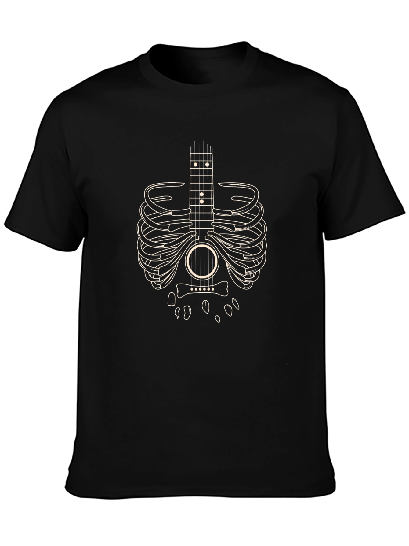 Black Guitar Rib Cage Graphic T-Shirt - Music Lover Tee view 3