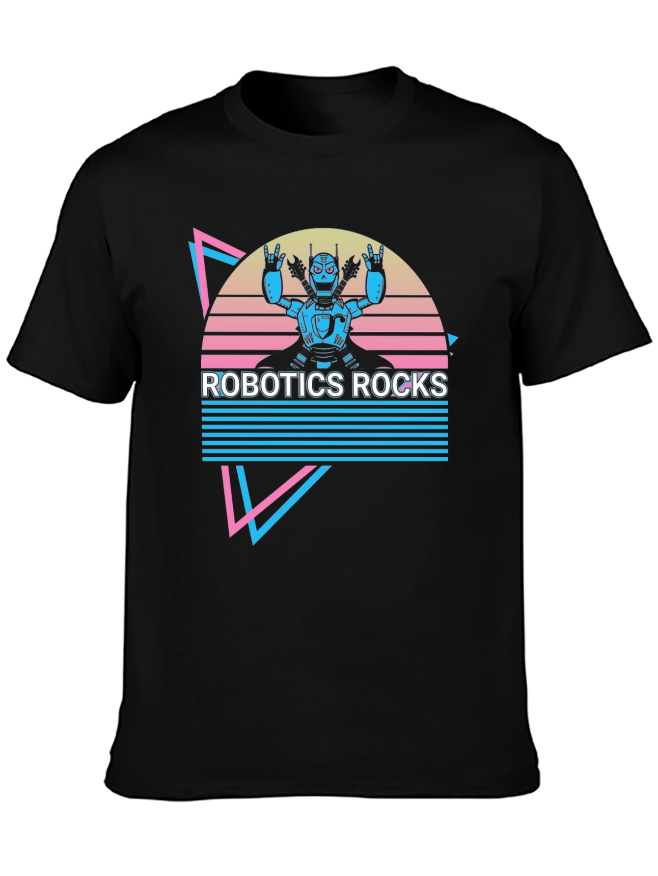 Black Robotics Rocks Retro Graphic T-Shirt view 3