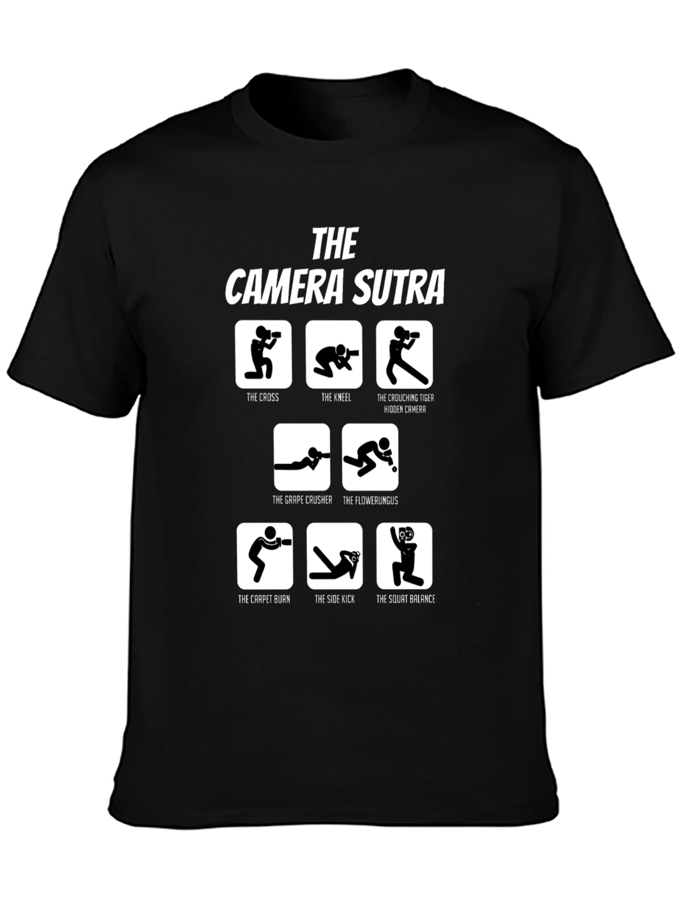 Black Camera Sutra T-Shirt - Funny Photography Poses view 3