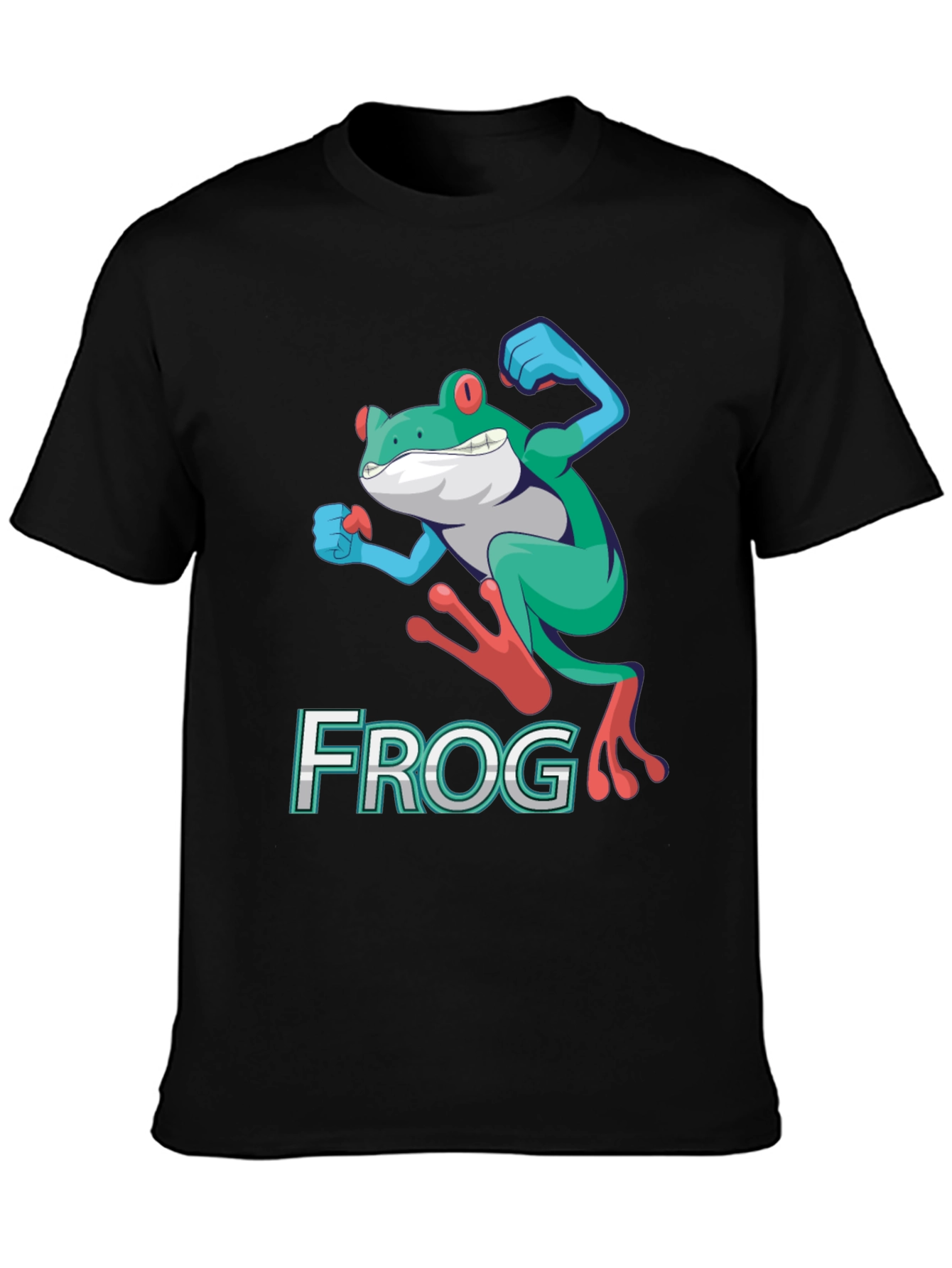 Black Funny Frog Graphic T-Shirt - Cartoon Leap Design view 3
