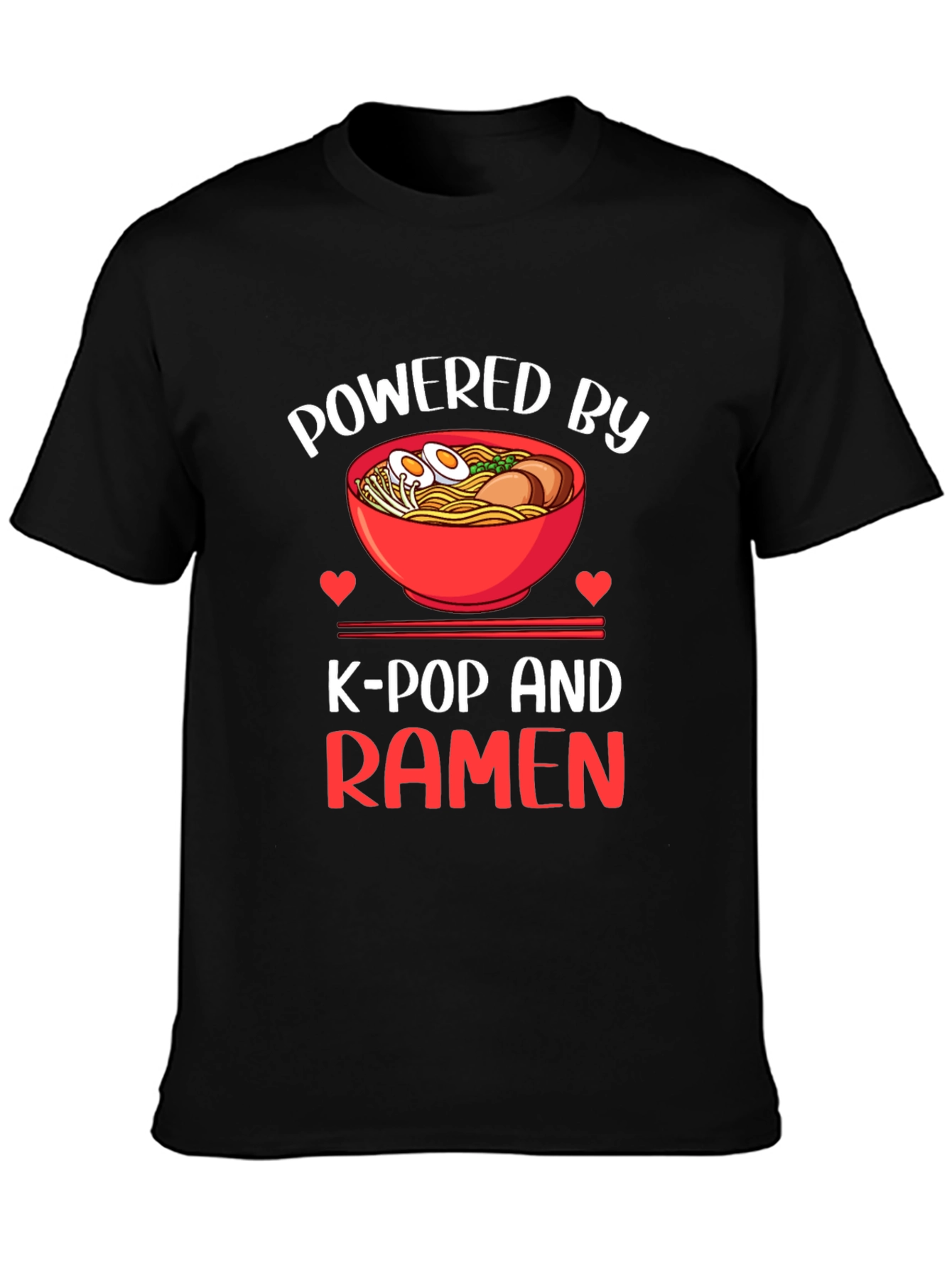 Black Powered by K-Pop and Ramen Graphic T-Shirt view 3