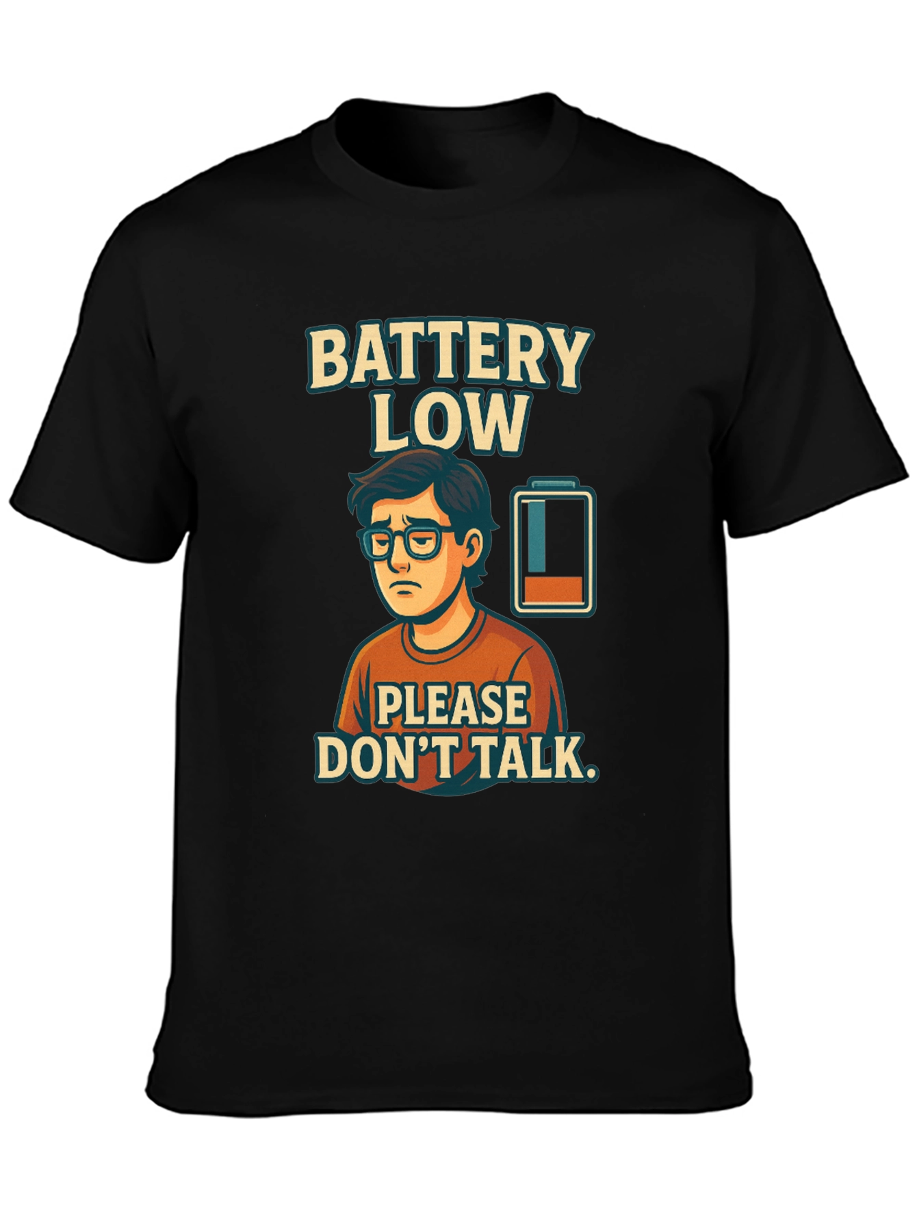 Black Battery Low Funny Graphic T-Shirt view 3