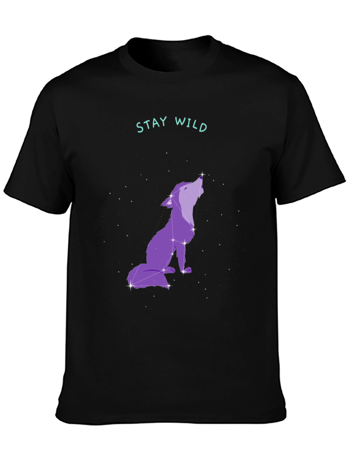 Black Stay Wild Wolf Constellation Graphic Tee - Black view 3