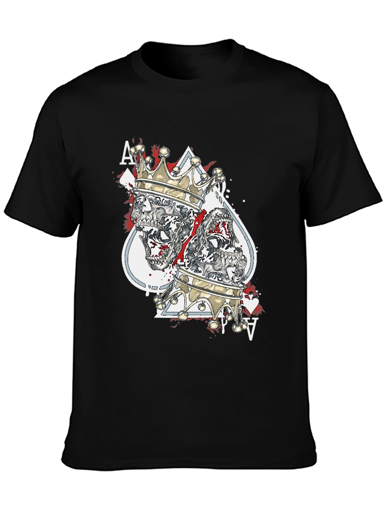 Black King & Ace Skull Graphic Tee - Black Crew Neck view 3