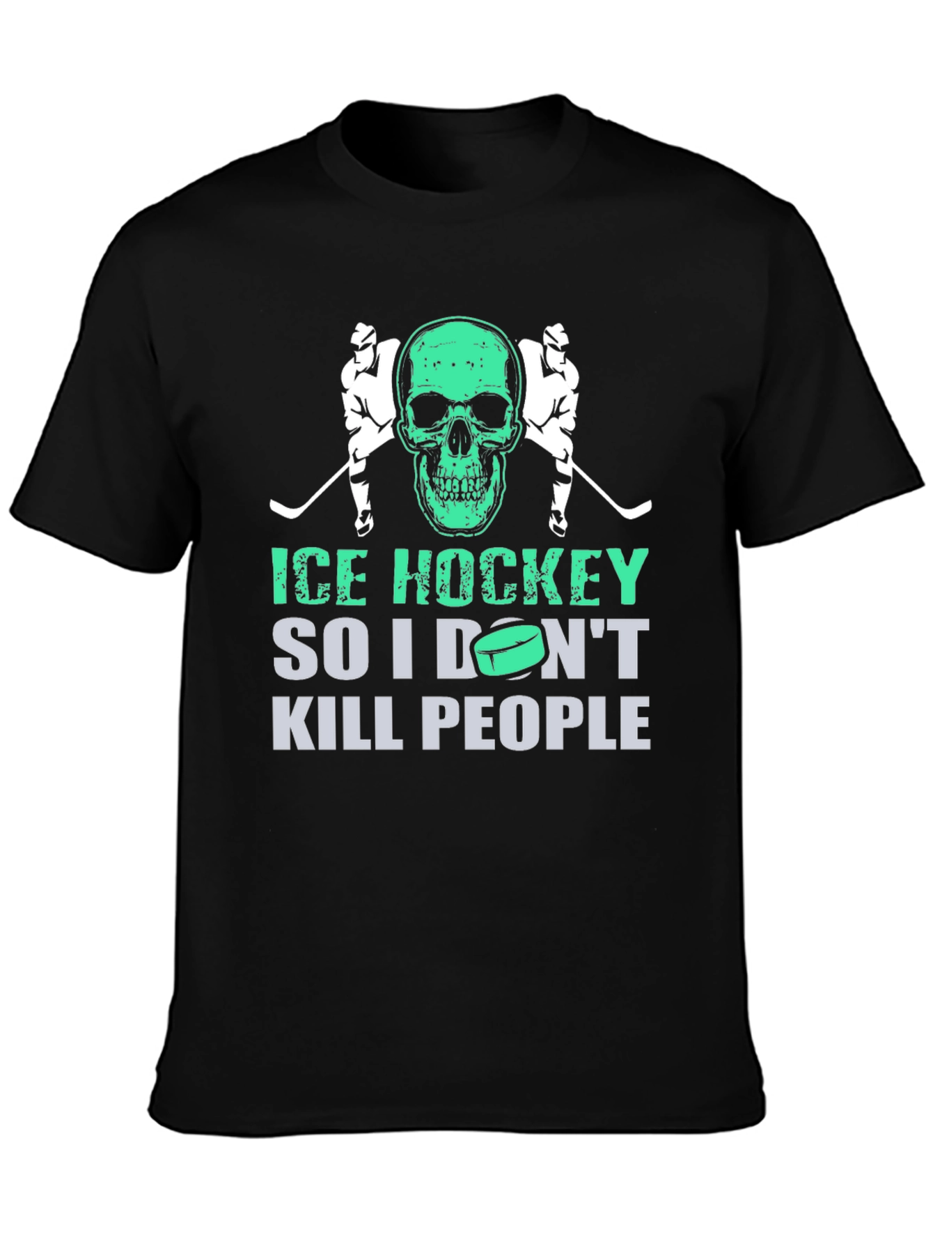 Black Ice Hockey Skull Graphic T-Shirt view 3
