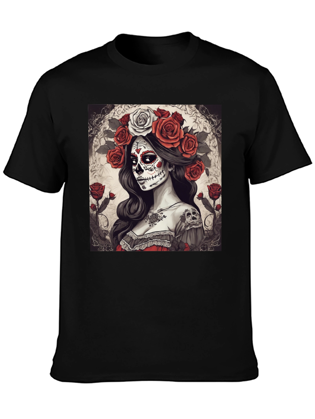 Black Day of the Dead Woman Graphic T-Shirt view 3