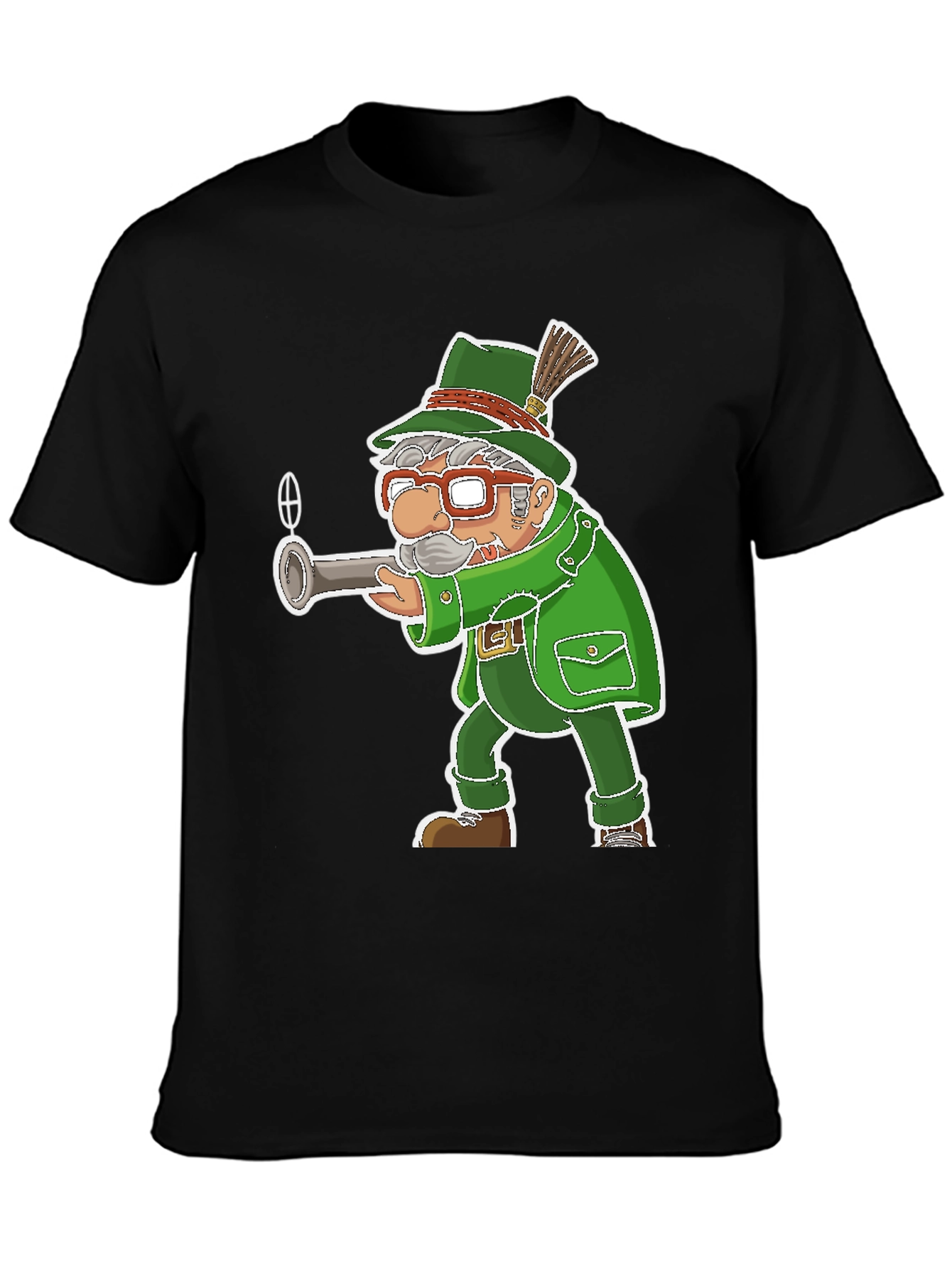 Black Cartoon Hunter T-Shirt - Novelty Graphic Tee view 3
