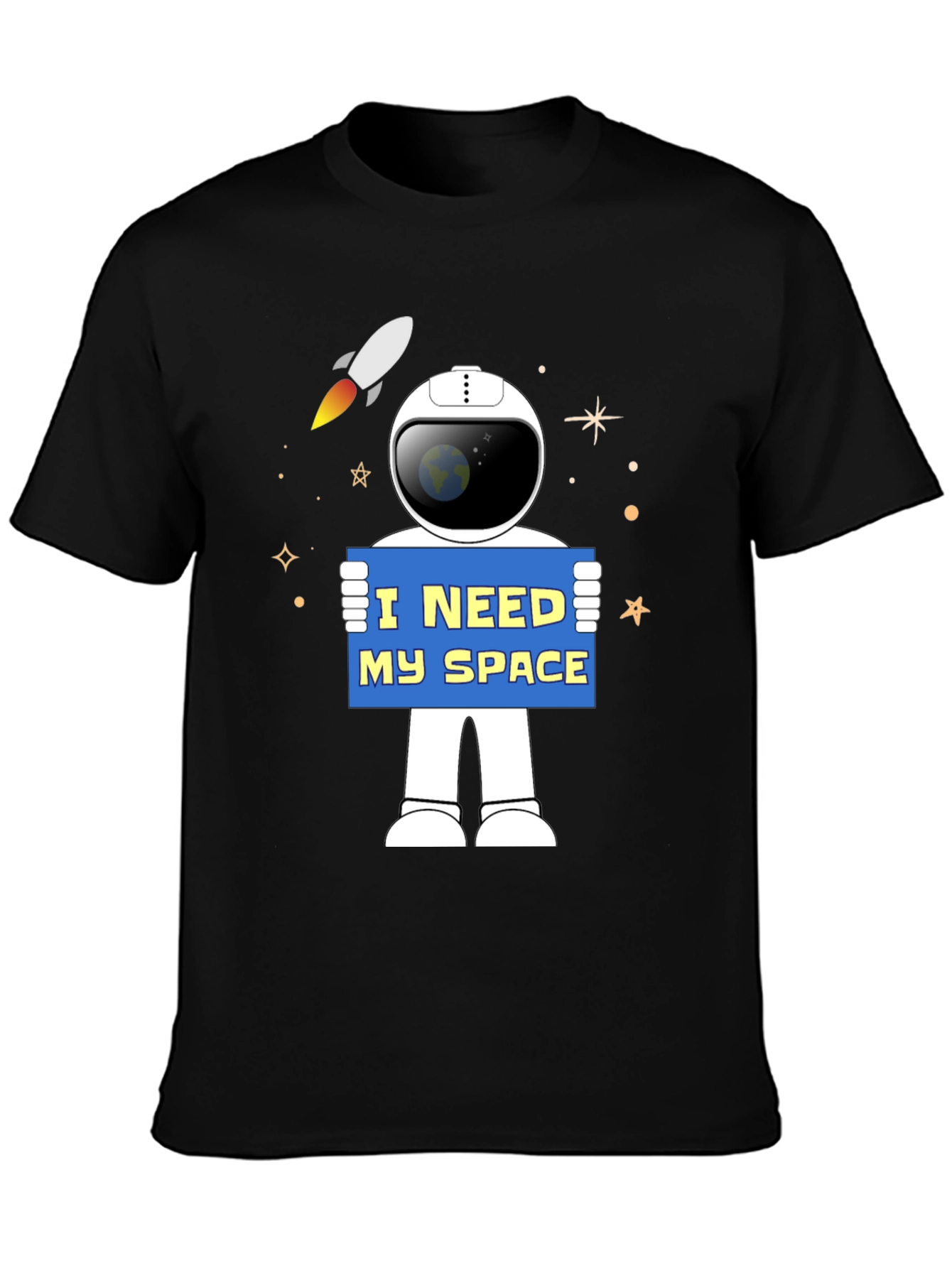 Black I Need My Space Astronaut Graphic T-Shirt view 3