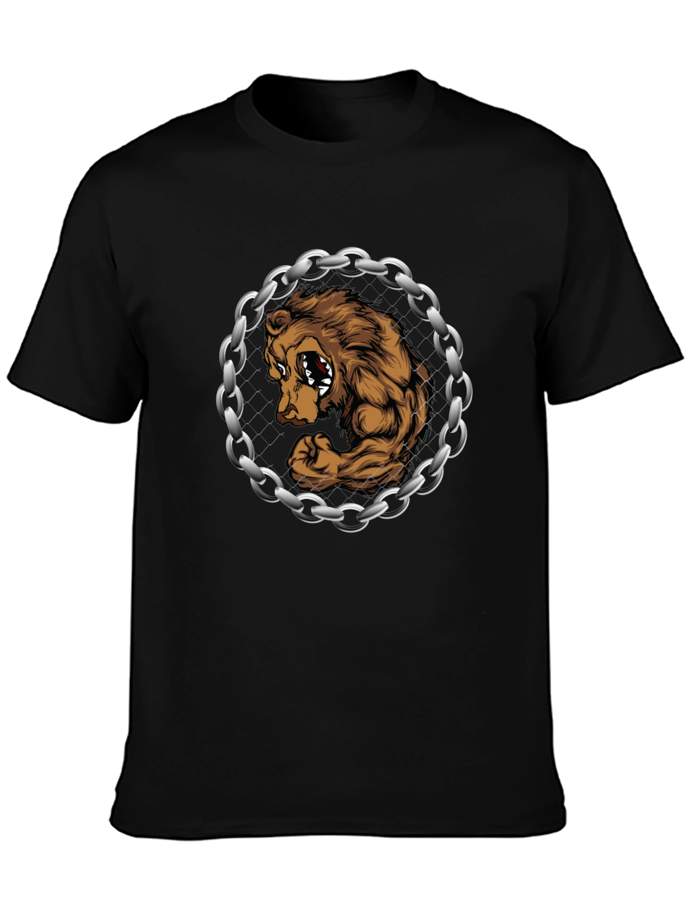 Bear Muscle Chains Graphic T-Shirt - Black - 3