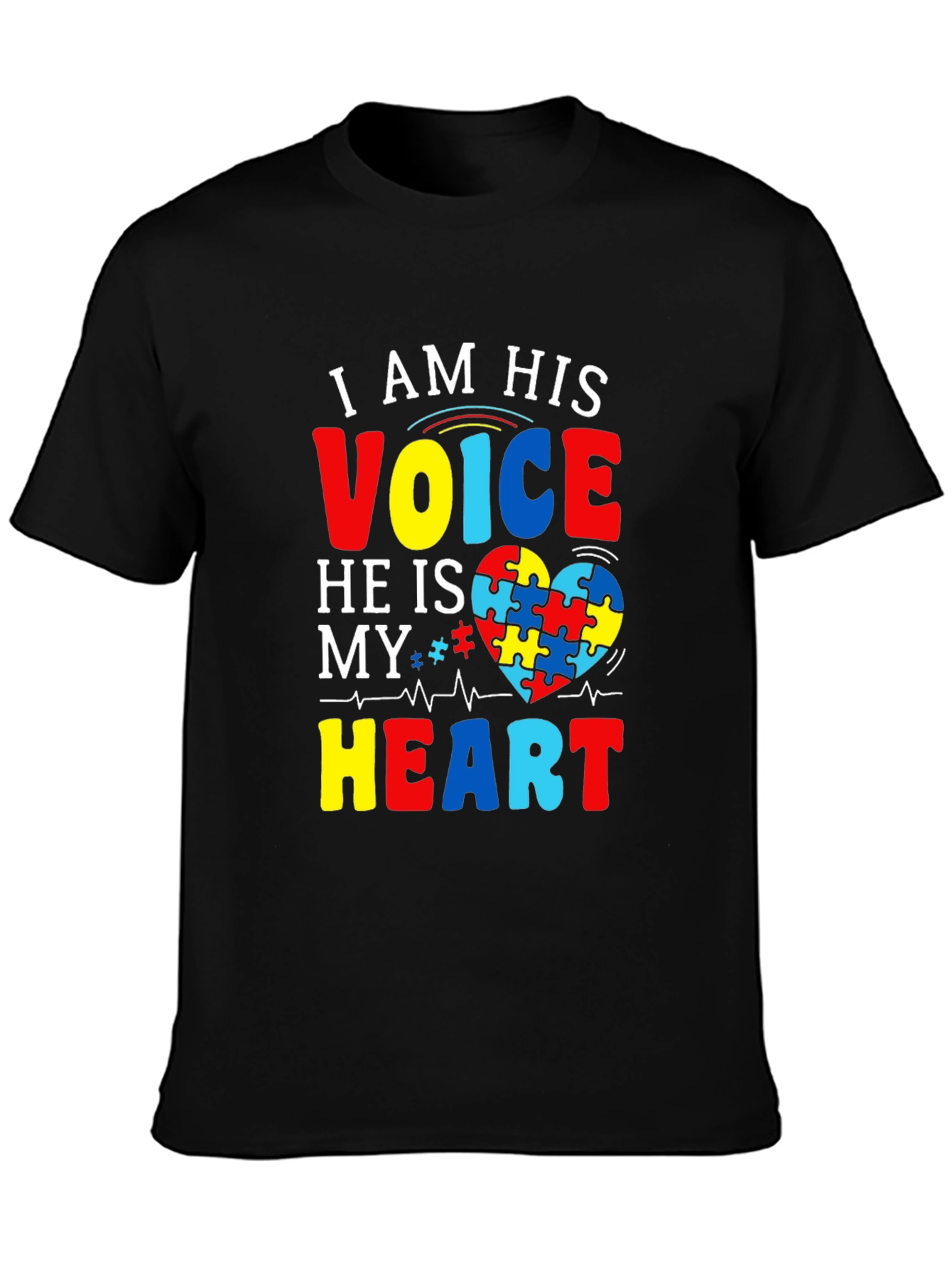 Black Autism Awareness T-Shirt - I am His Voice, He is My Heart view 3