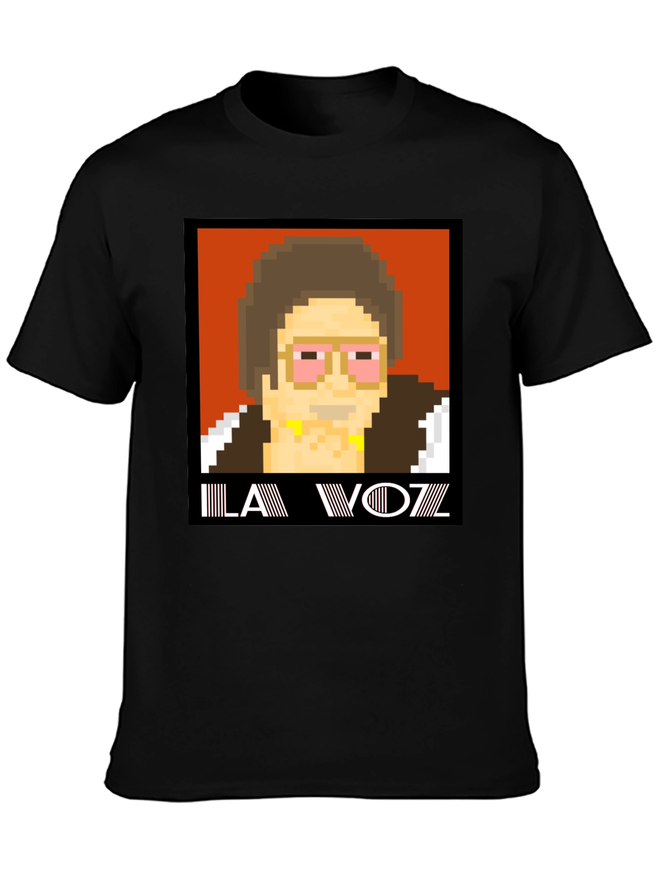 Black Retro Pixel Art T-Shirt: LA VOZZ view 3