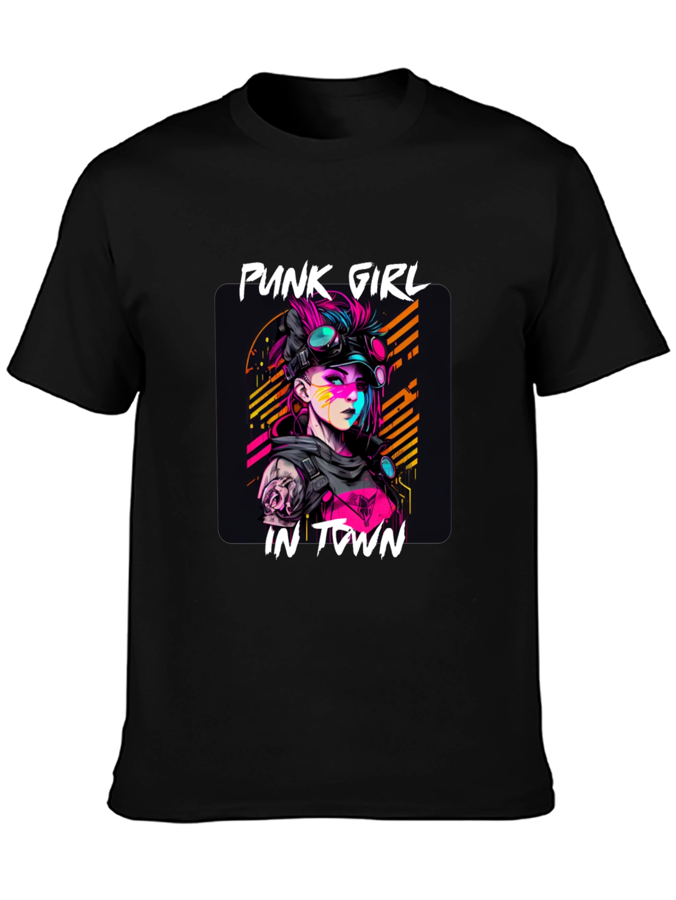 Black Punk Girl in Town Graphic Tee - Stylish Unisex T-Shirt view 3