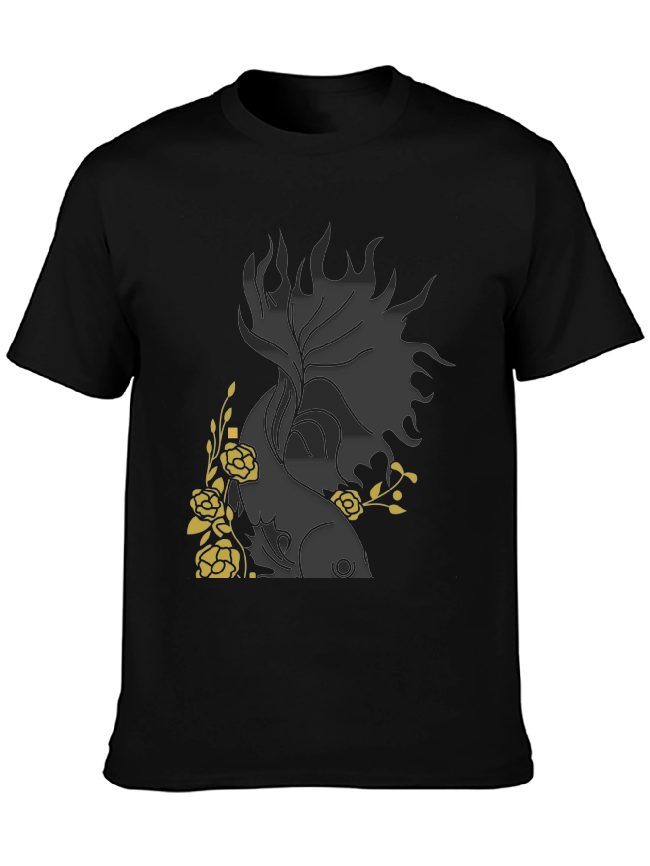 Black Floral Fish Graphic Black T-Shirt view 3
