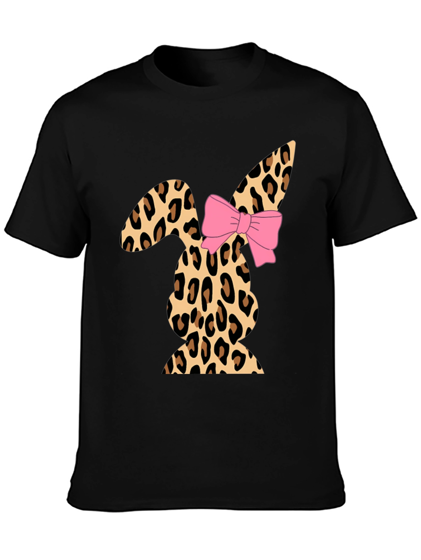 Black Leopard Print Easter Bunny T-Shirt with Bow view 3