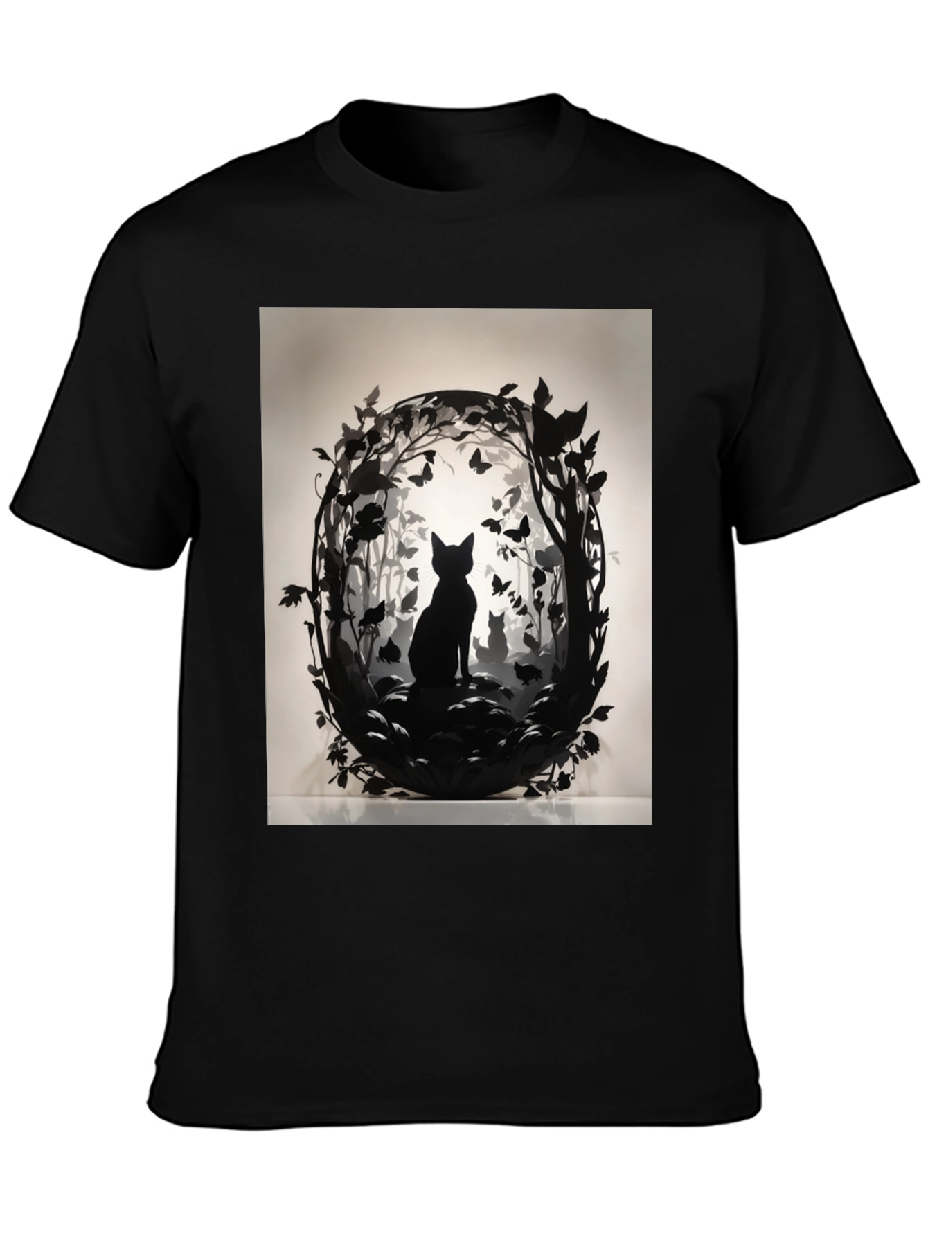 Black Artistic Cat Silhouette Graphic Tee view 3