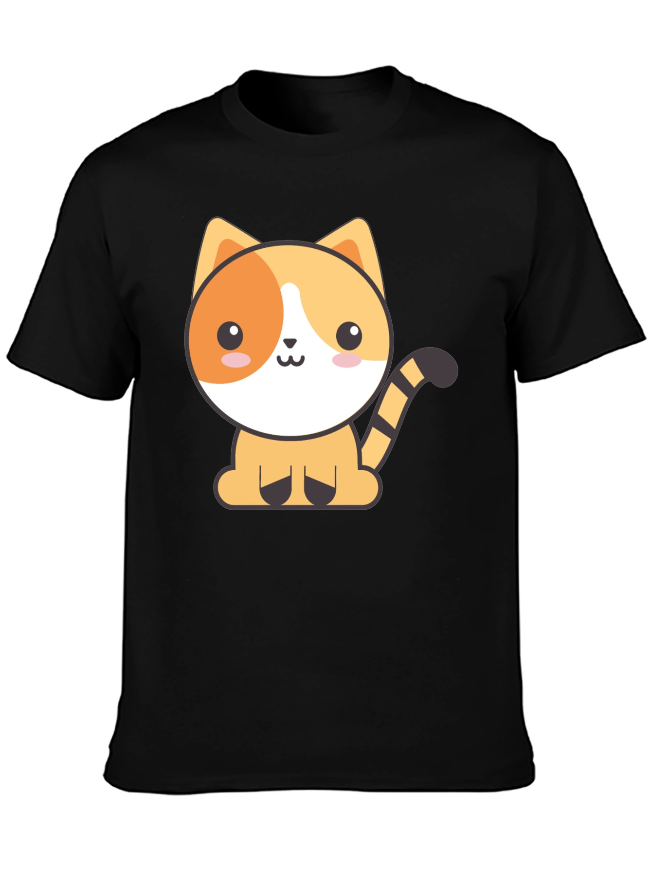 Black Cute Cartoon Cat Black T-Shirt view 3