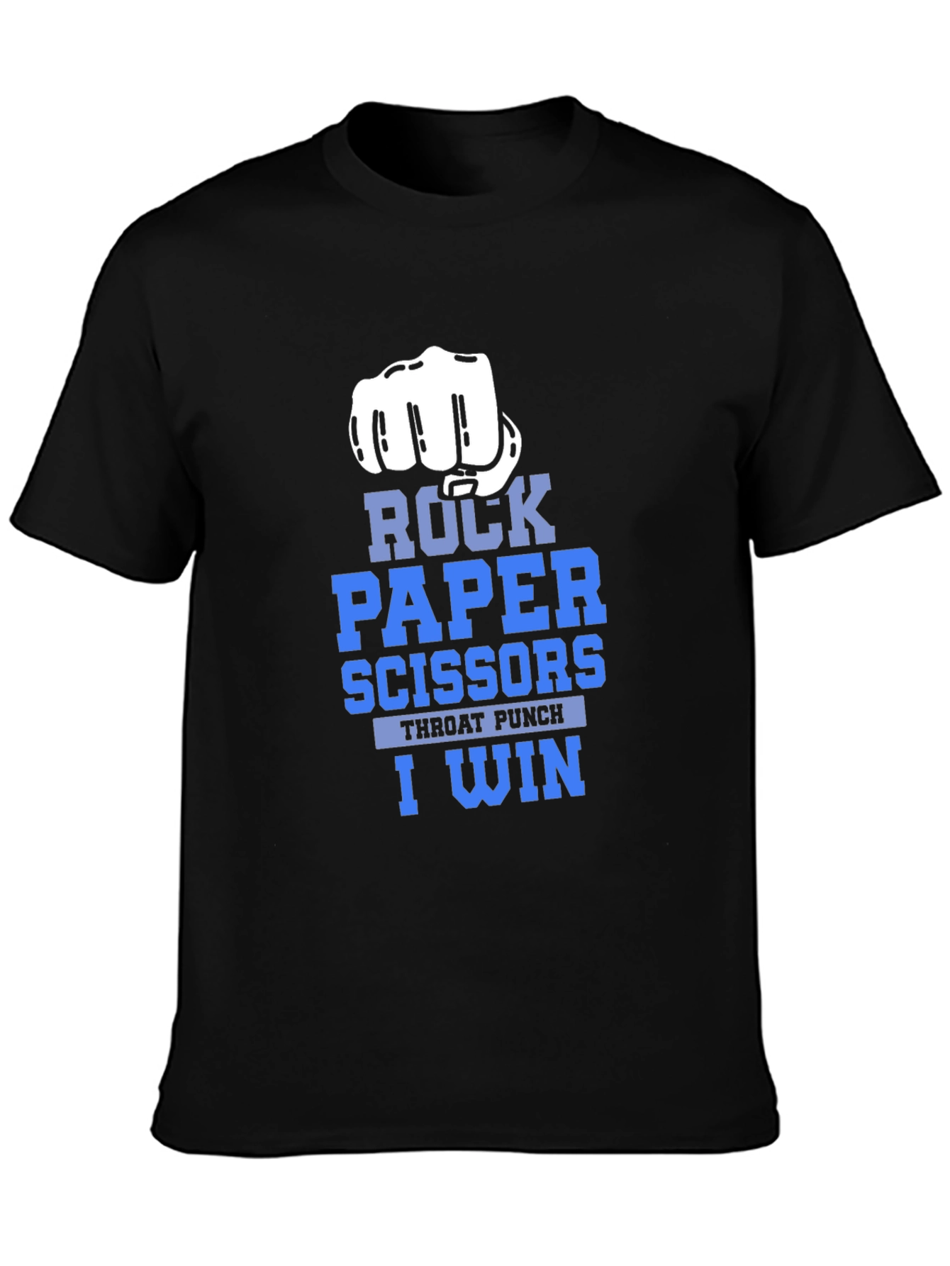 Black Rock Paper Scissors Throat Punch I Win T-Shirt view 3