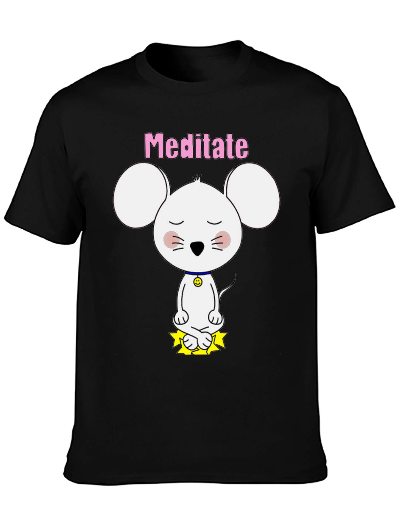Black Meditate Mouse T-Shirt - Cute Yoga Cartoon Tee view 3