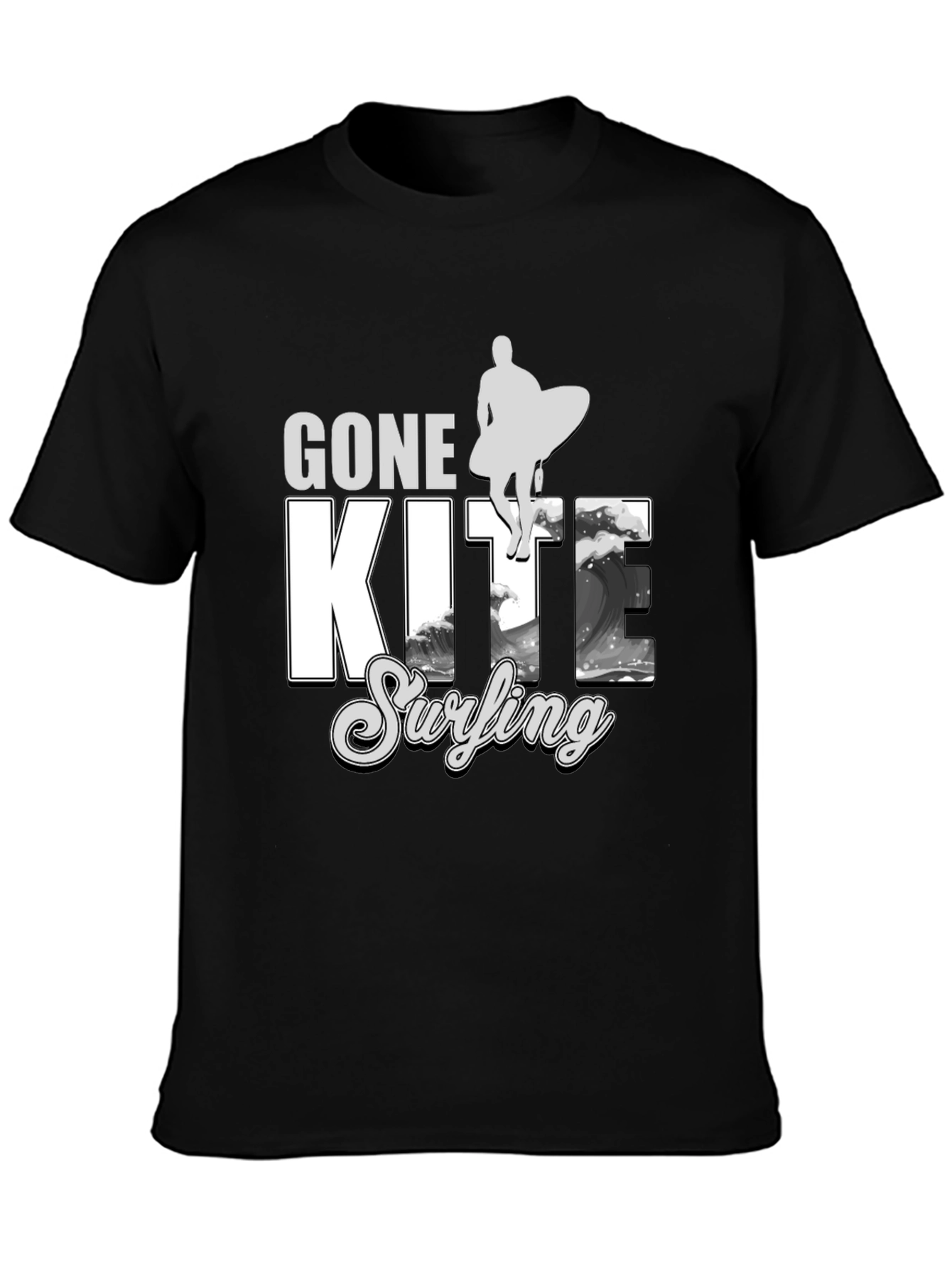 Black Gone Kite Surfing Black Graphic Tee view 3