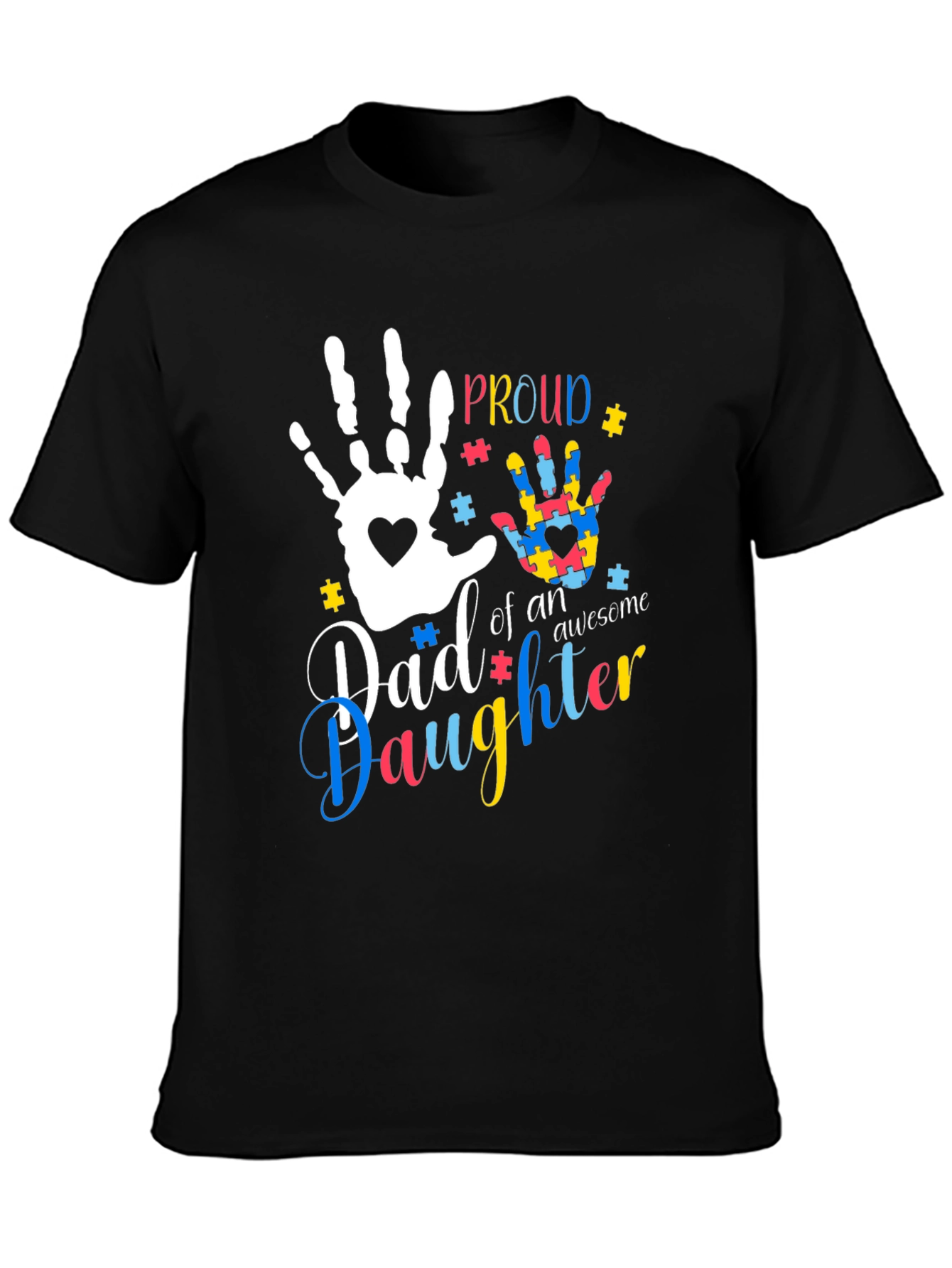 Black Proud Autism Dad T-Shirt view 3