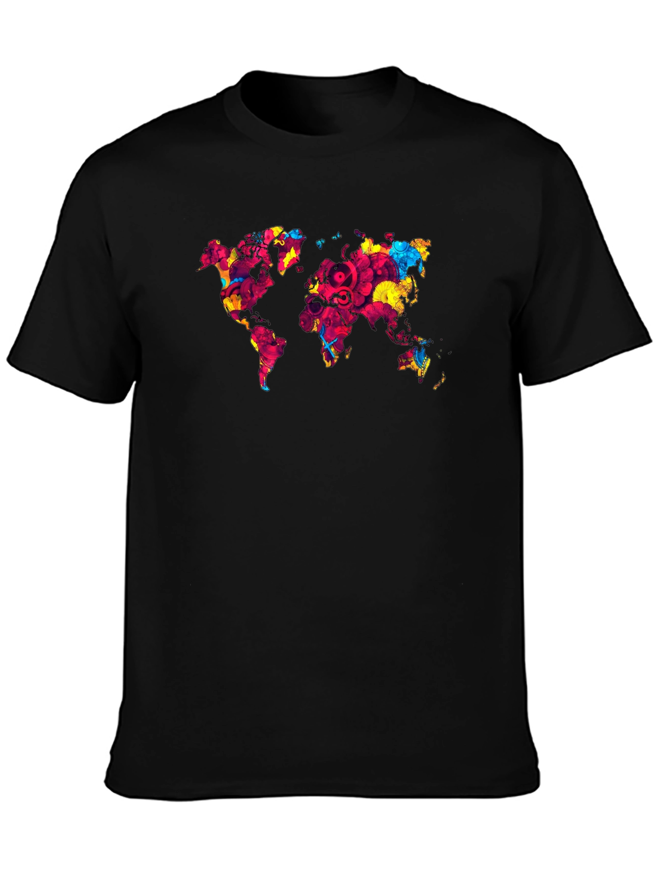 Black World Map Graphic Print Men's Black T-Shirt view 3