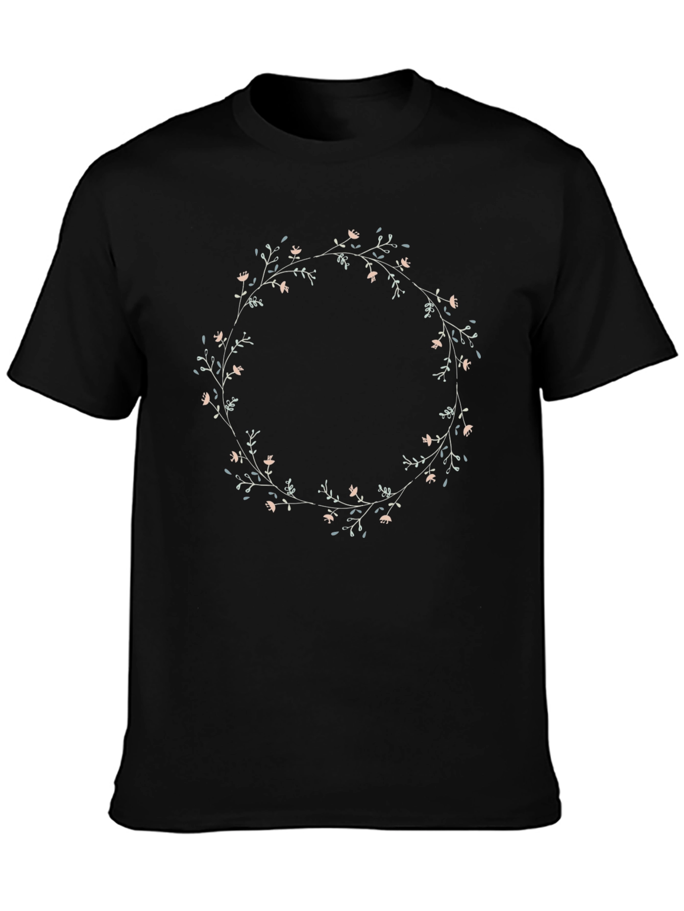 Black Floral Wreath Graphic Tee - Black Cotton Blend view 3