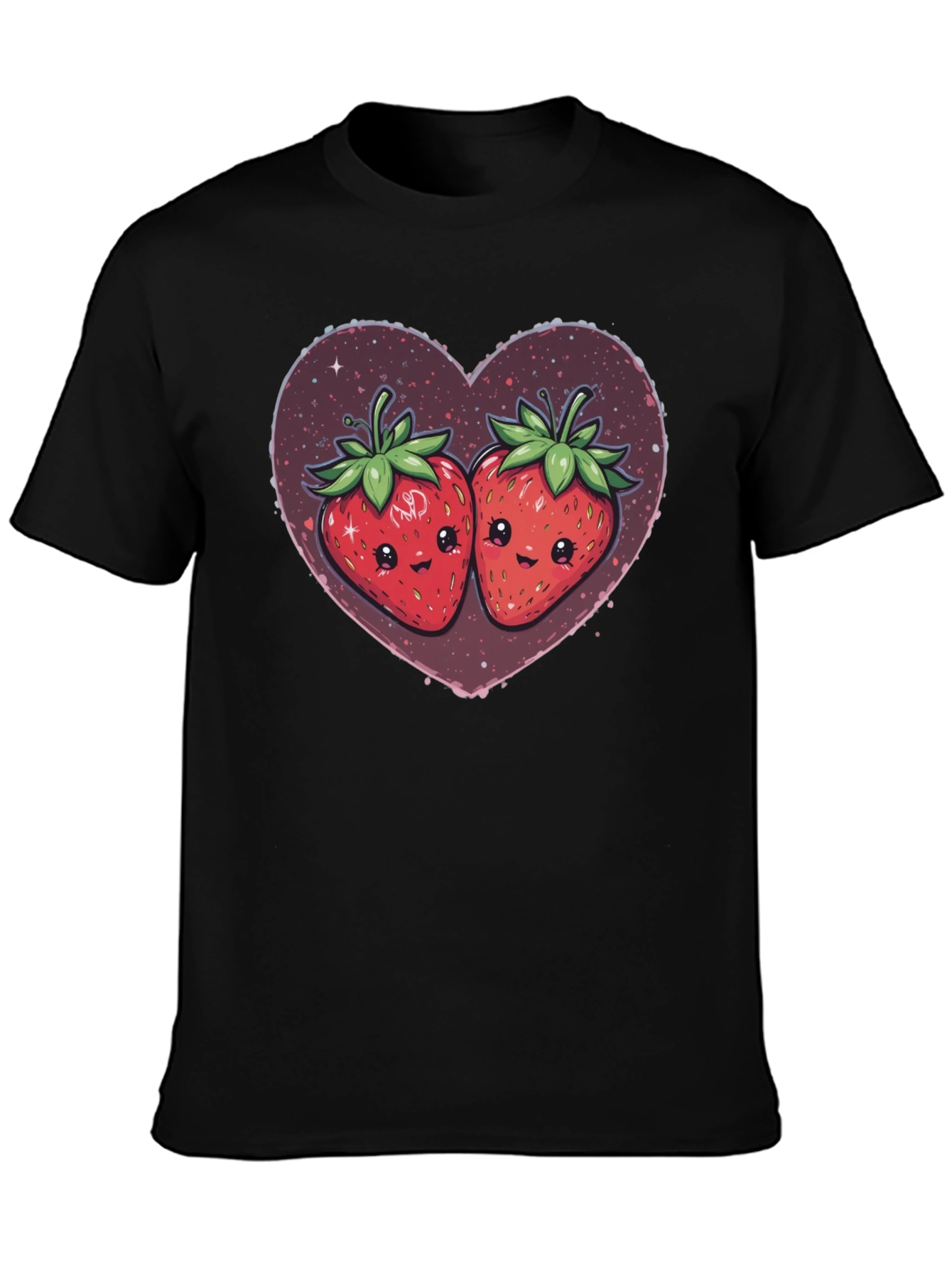 Black Strawberry Heart Kawaii Graphic Tee view 3