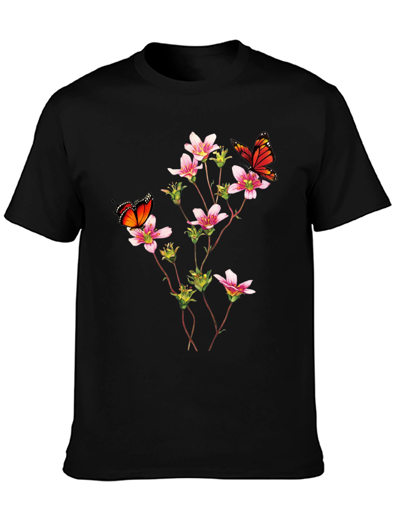 Black Butterfly & Floral Print Black T-Shirt view 3